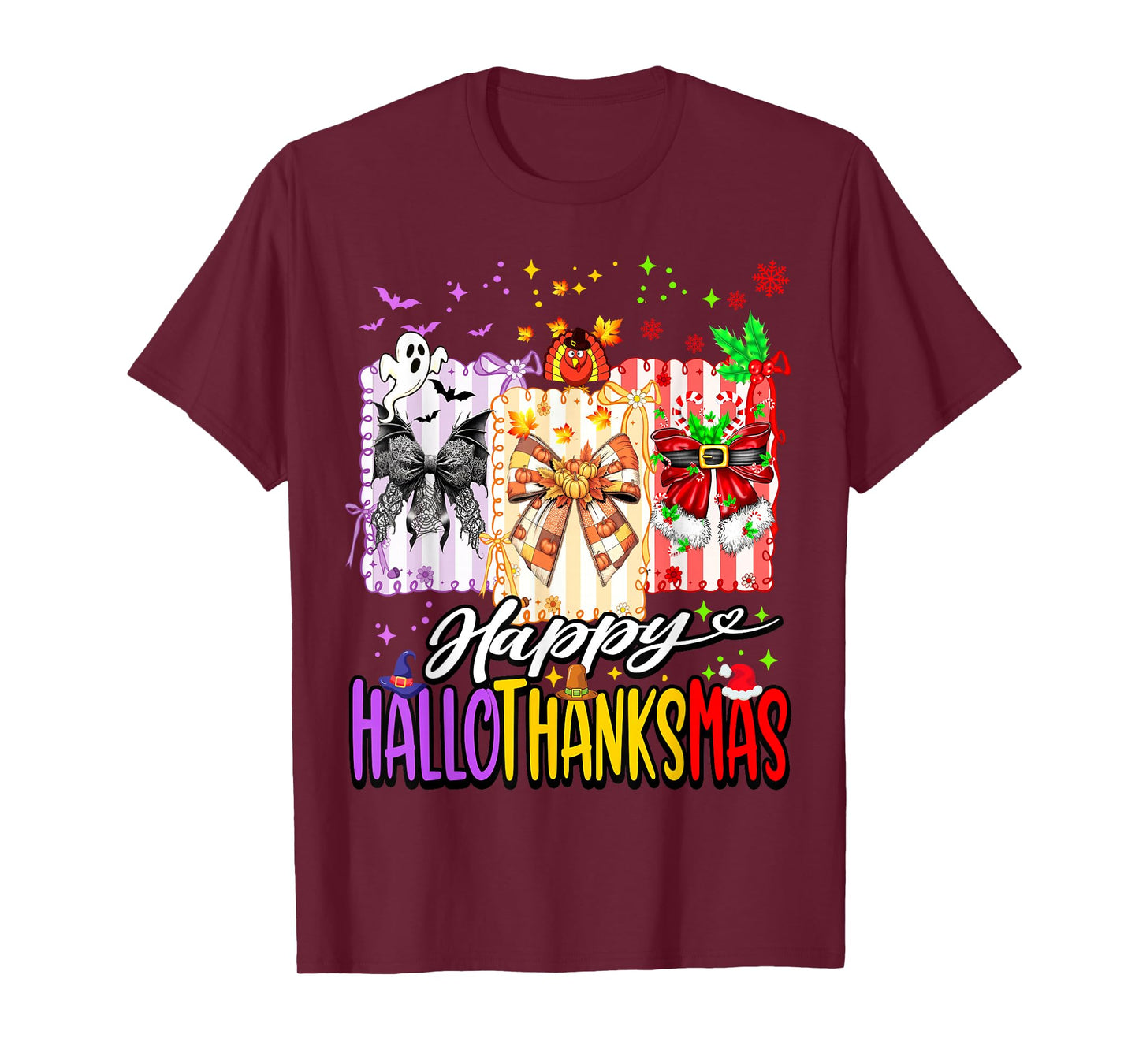 Happy Hallothanksmas Coquette Bow Halloween Thanks Christmas T-Shirt