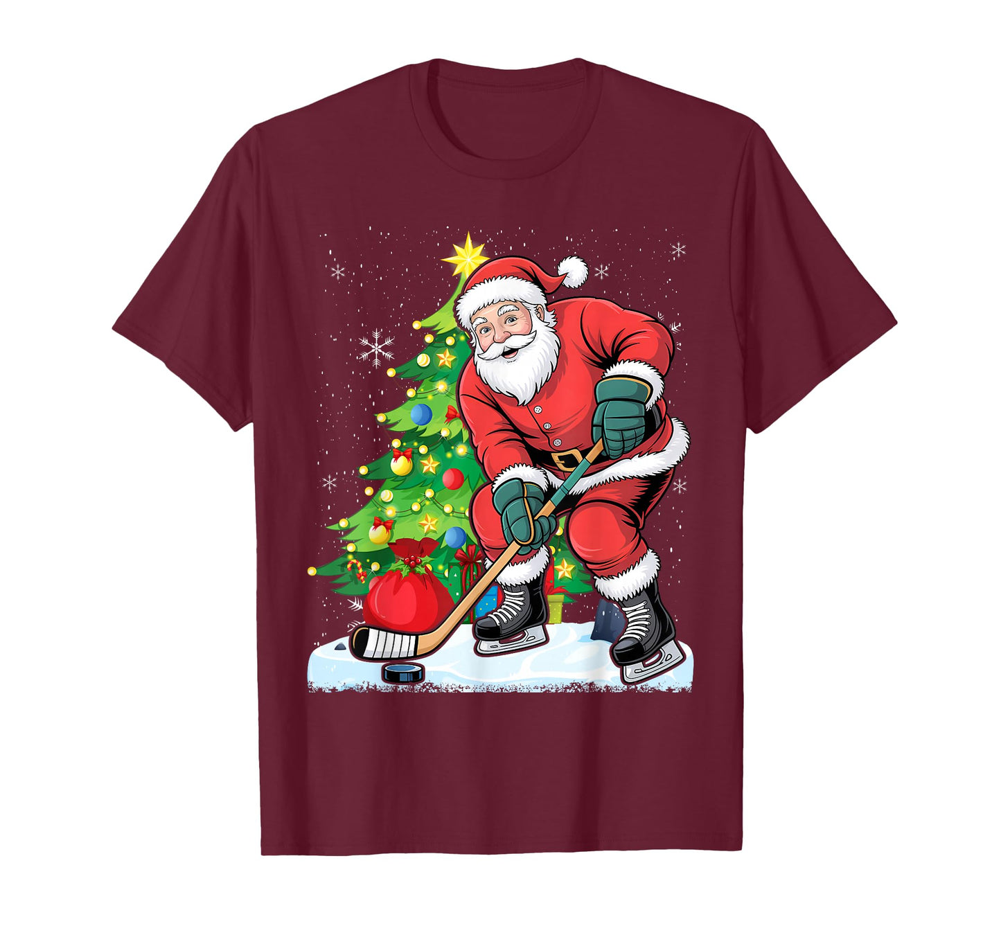 Funny Santa Clause Christmas Ice Hockey Kids for Boys T-Shirt