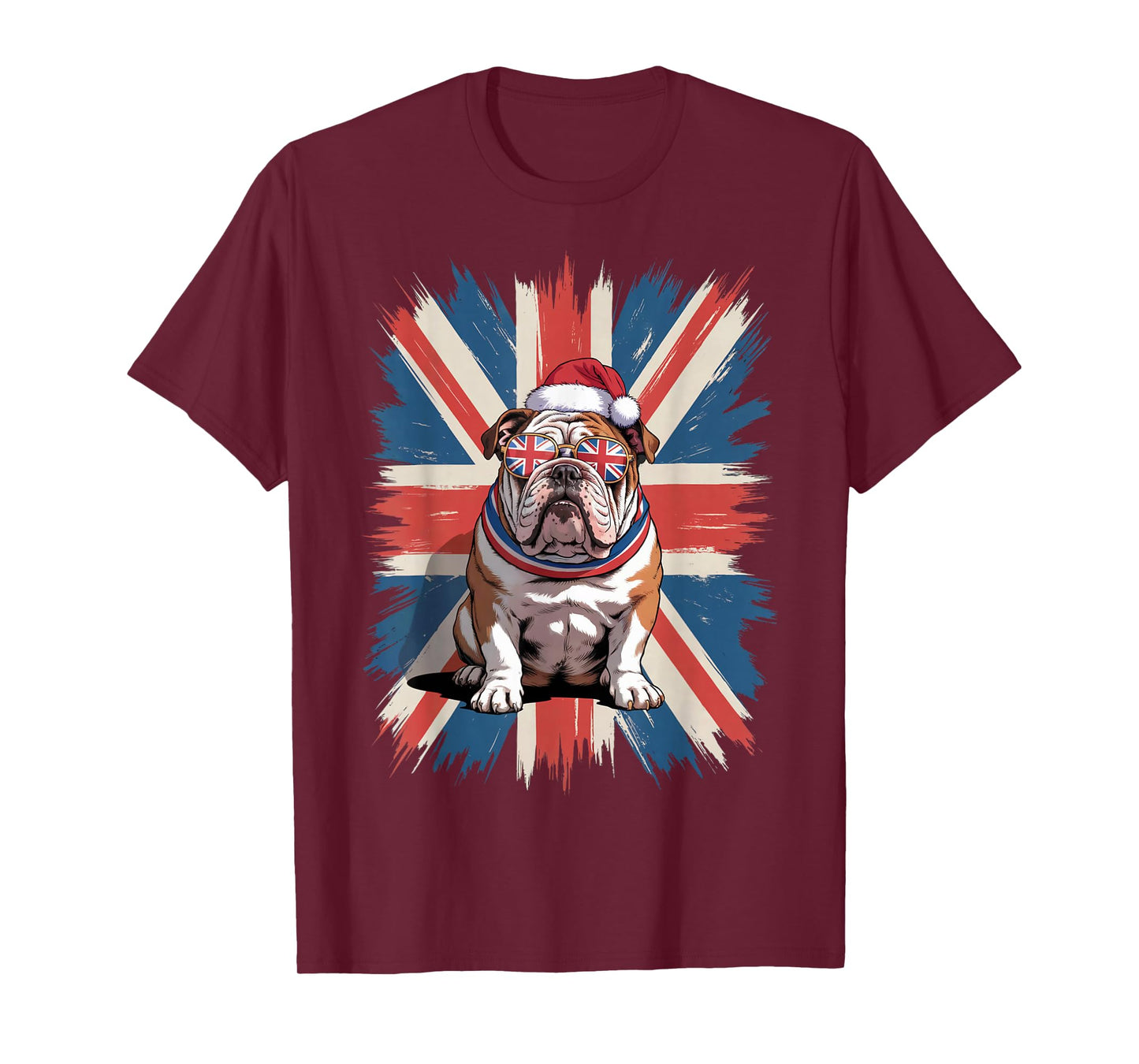English Bulldog Christmas Hat UK Flag Xmas British Bulldog T-Shirt