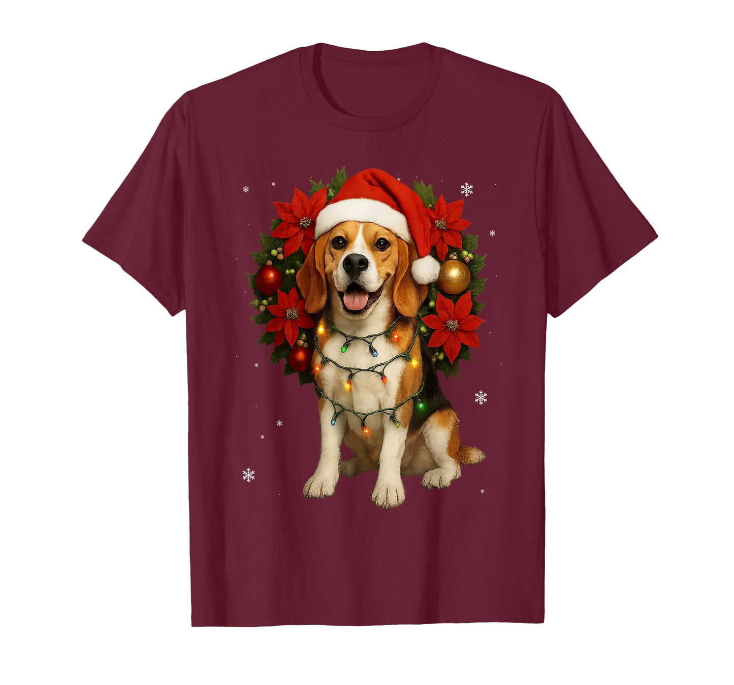 Cute Beagle Santa Hat Mistletoe Wreath Christmas Dog T-Shirt