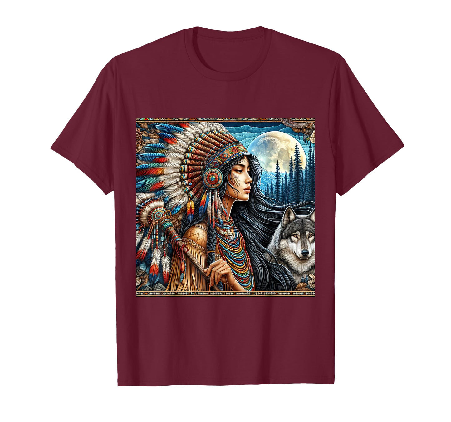 indian native american woman with white wolf vintage gifts T-Shirt