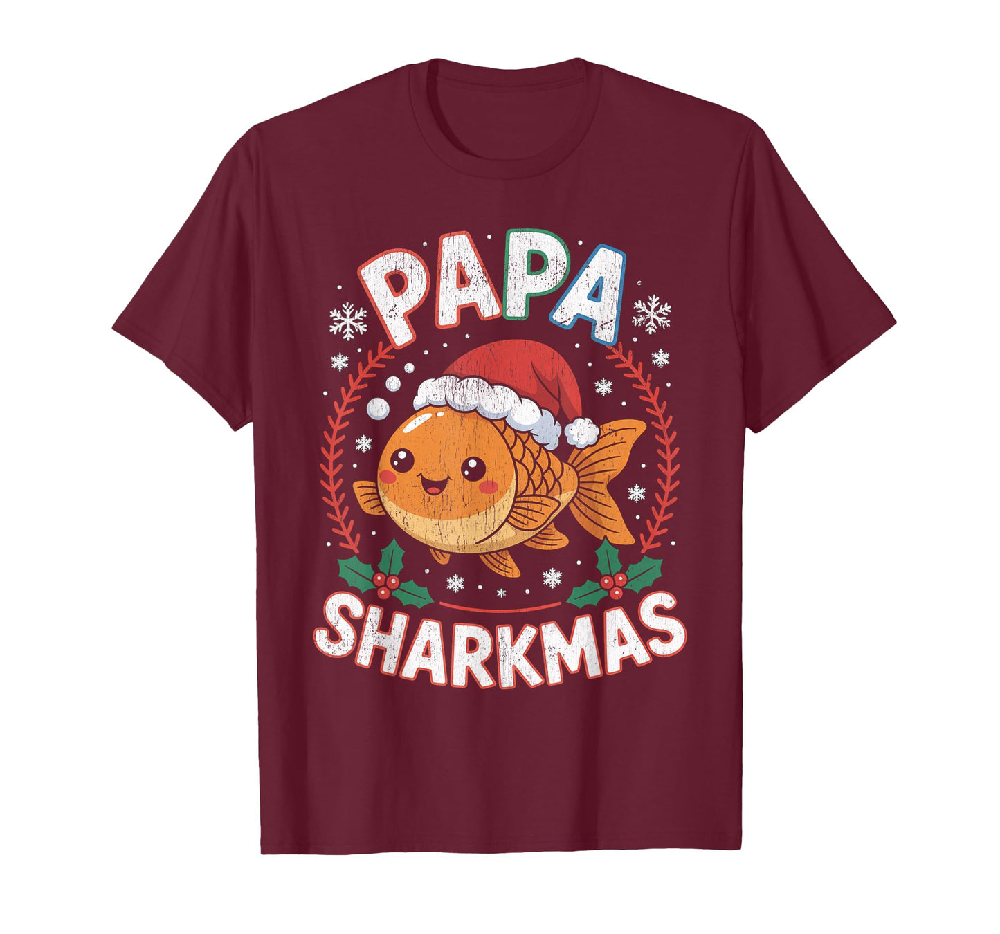 Papa Sharkmas Funny Shark Santa Hat Ugly Christmas Sweater T-Shirt