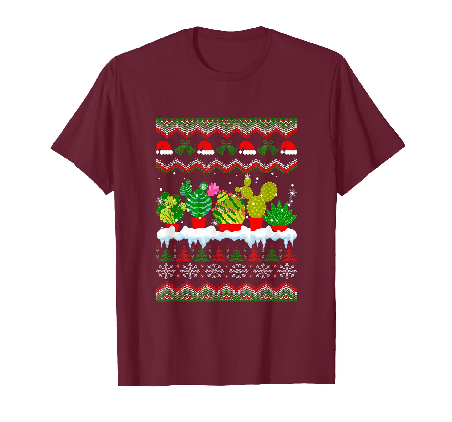 Succulents Cactus Collection Xmas Sweater Santa Gardener T-Shirt