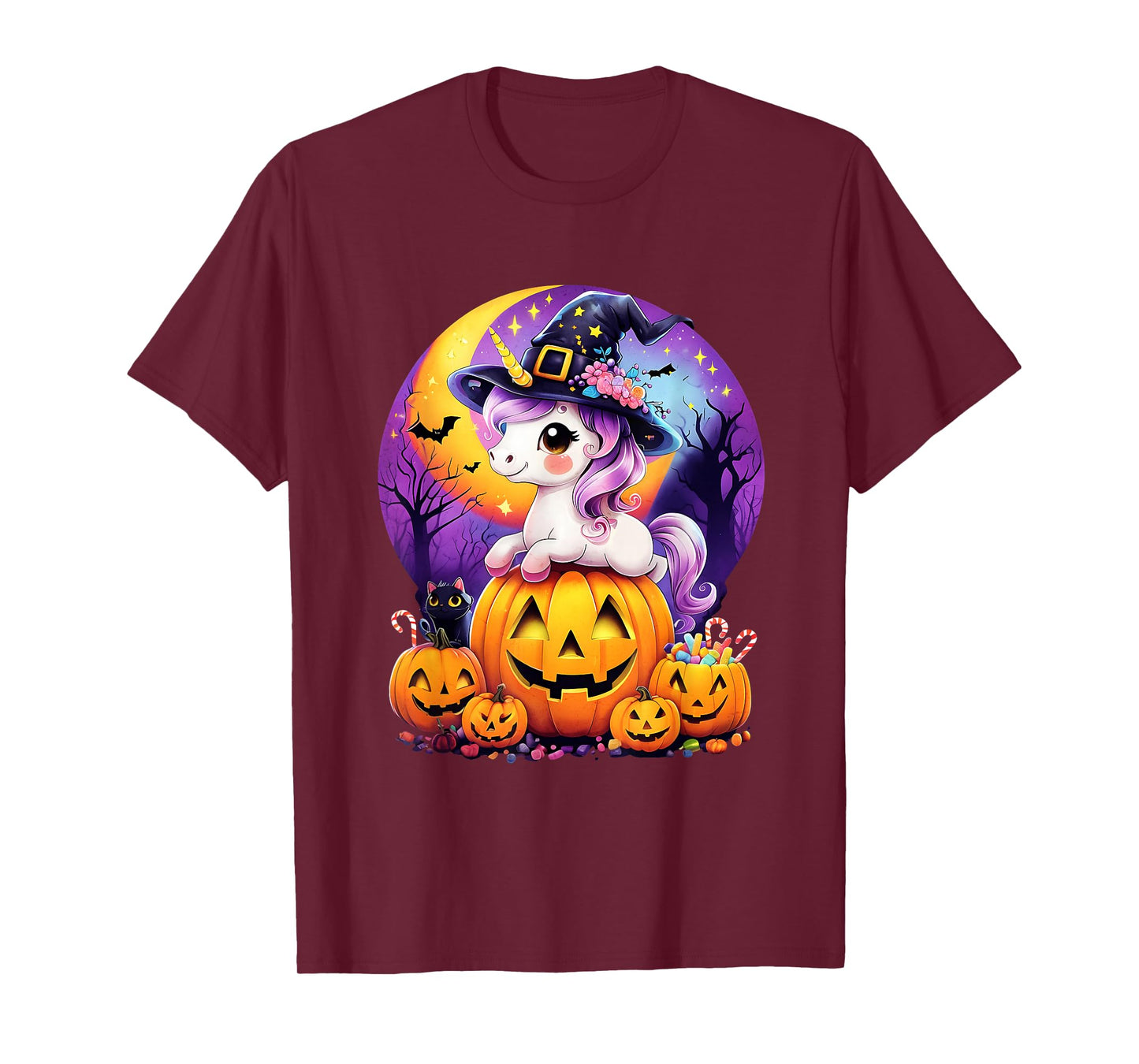 Purple Night Sky Witch Unicorrn Jack O Lantern Halloween T-Shirt