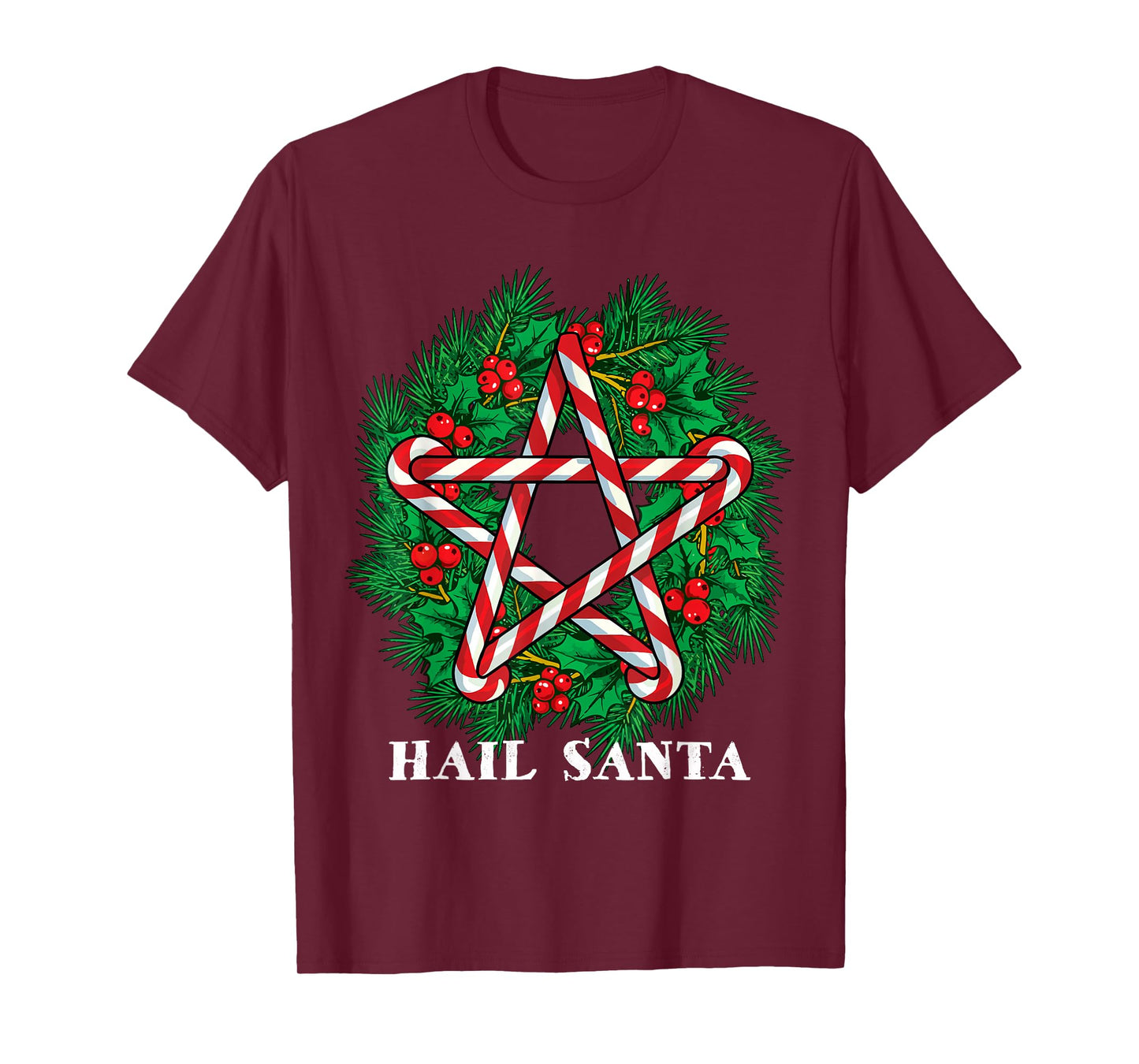 Hail Santa Star Pagan Solstice Gothic Metal Christmas Wreath T-Shirt