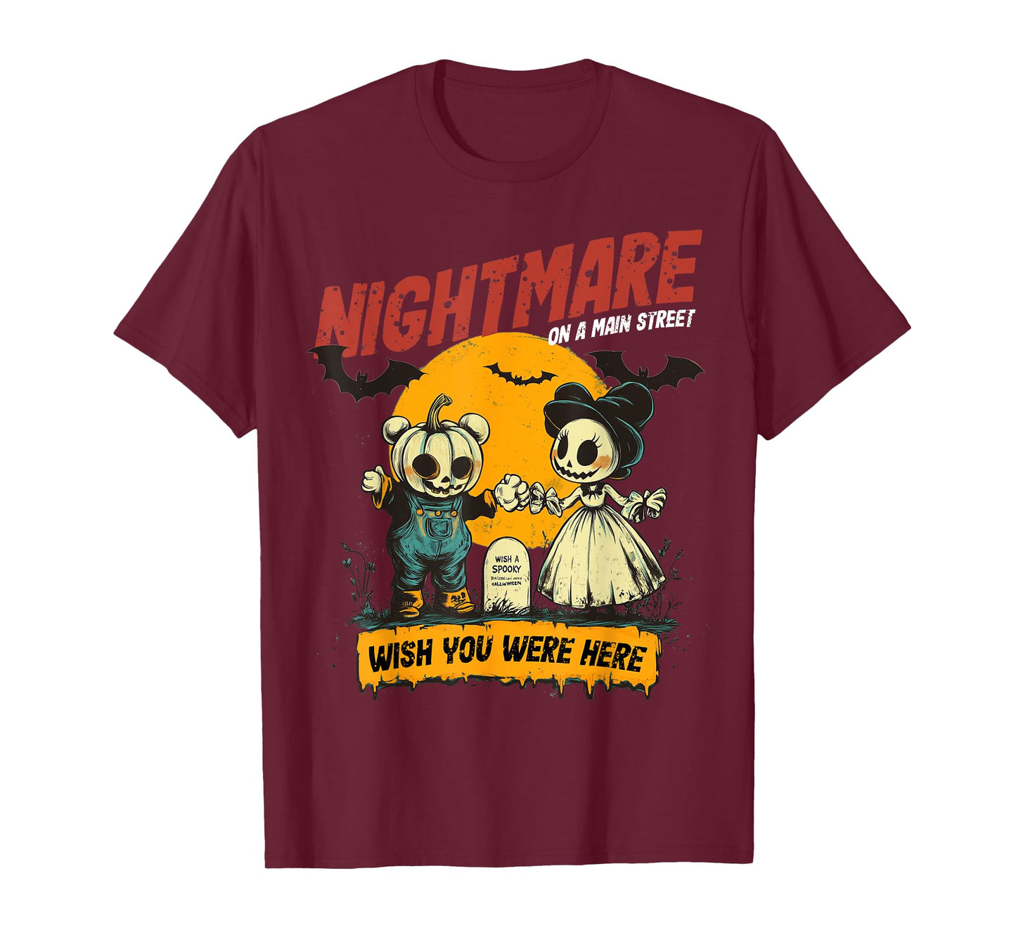 Vintage Mainstreet Halloween Pumpkin On Head Nightmare T-Shirt