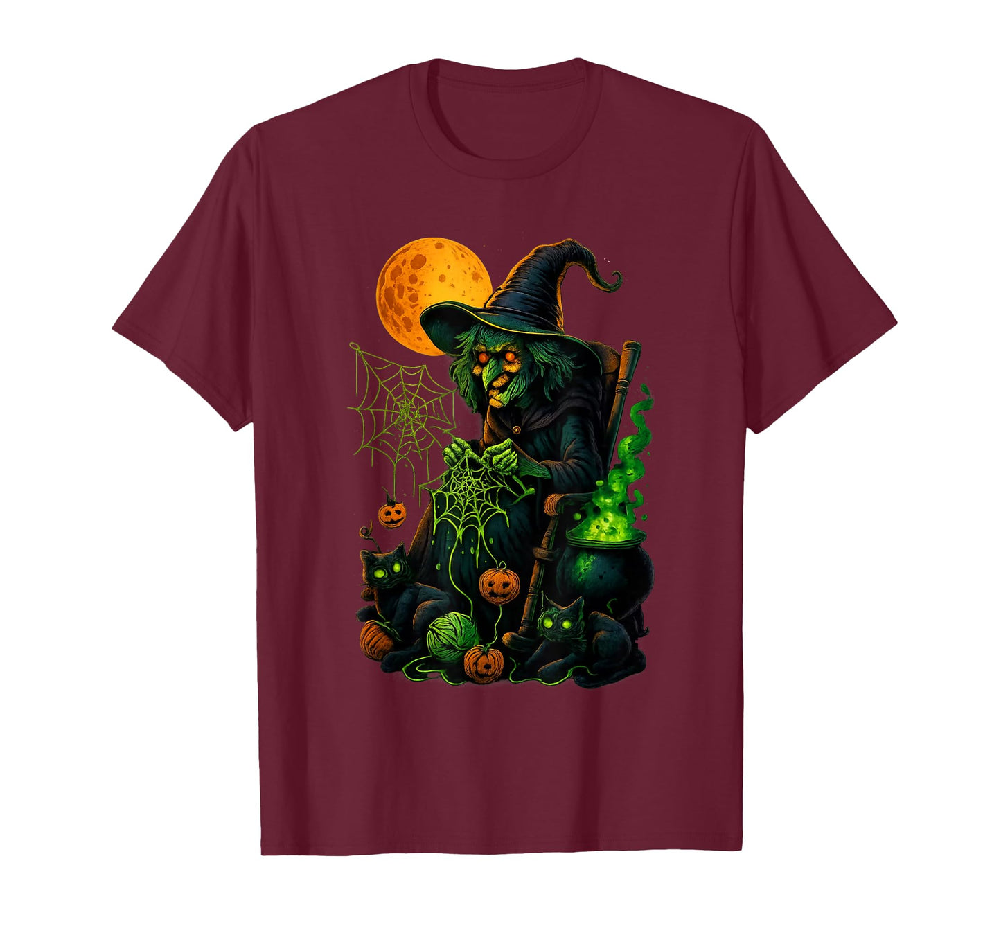 Halloween Knitting Witch Funny Spooky Grandma Mom Art Women T-Shirt