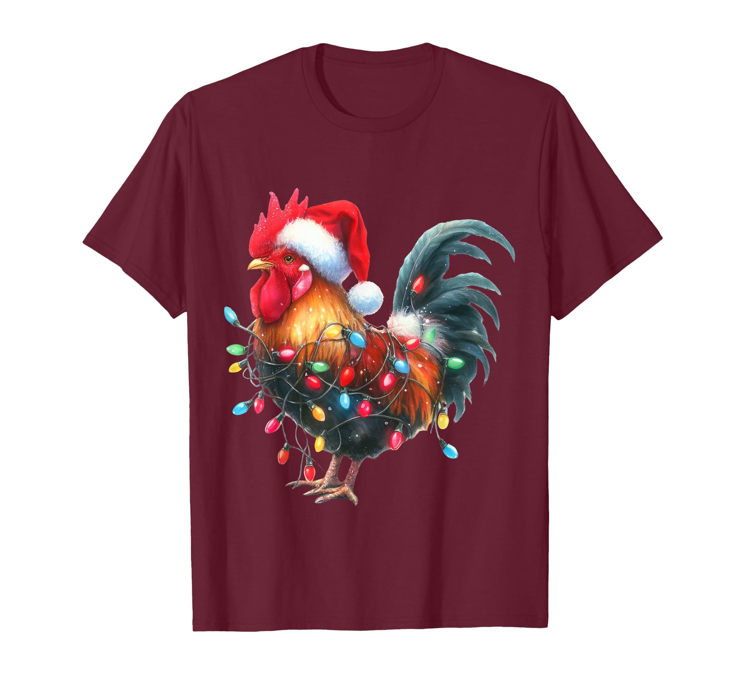Chicken Christmas Lights Funny Santa Hat Merry Xmas T-Shirt
