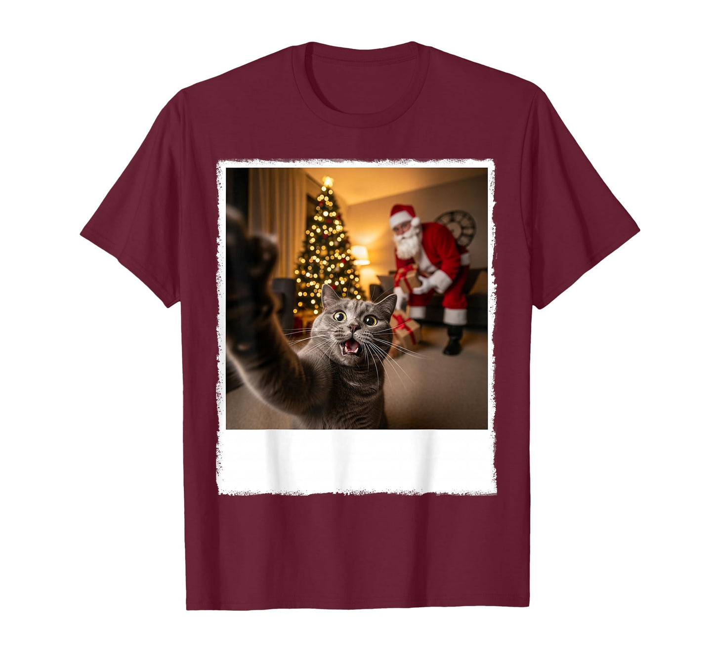Funny Xmas Grey Cat Selfie with Santa Gifts Claus Christmas T-Shirt