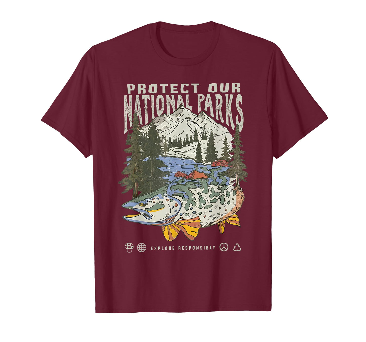 Protect National Parks Retro Fishing Nature Lover Mountain T-Shirt