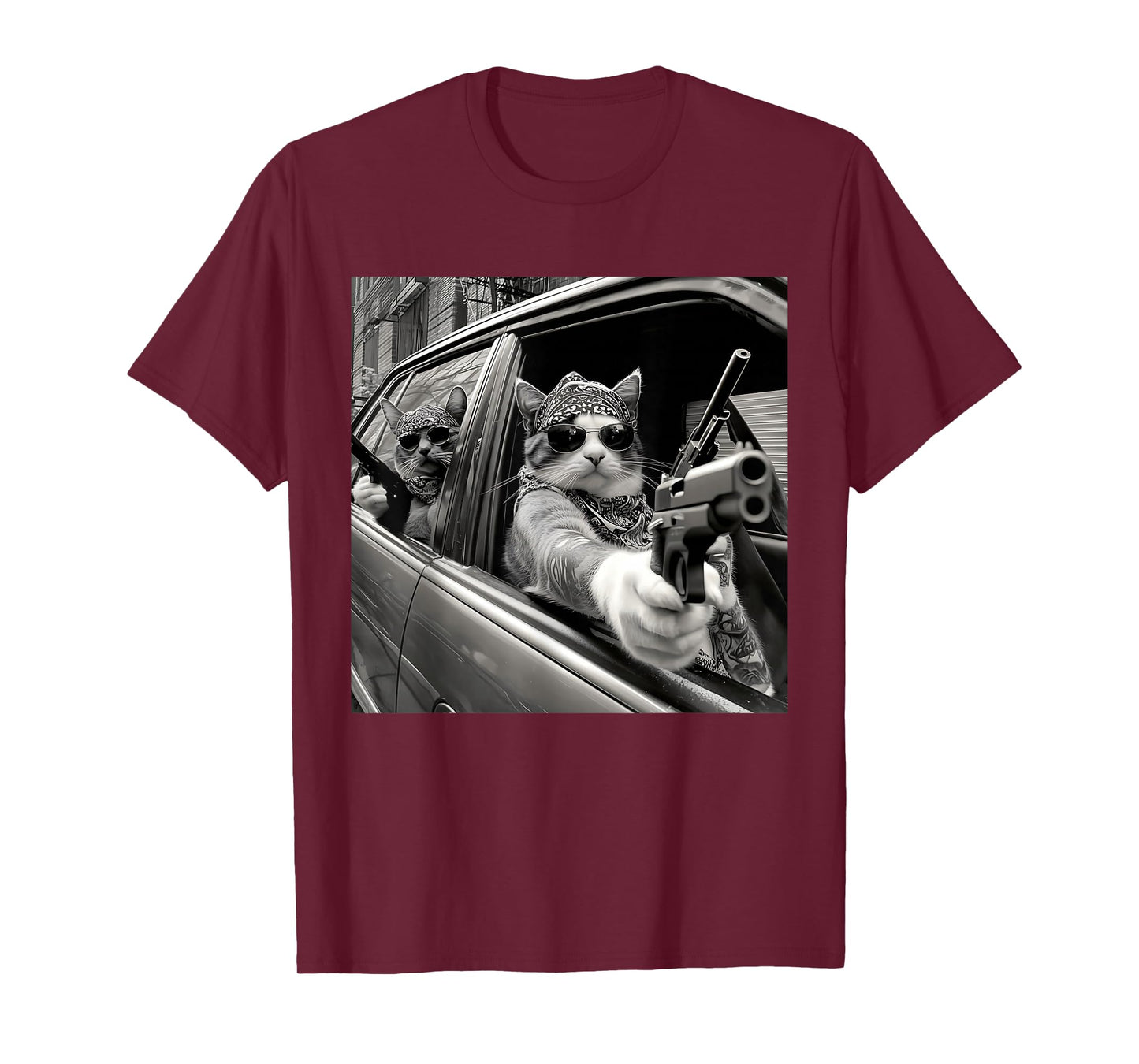 Funny Vintage Gangster Cat Meme Cat Dad Women Graphic Tee T-Shirt