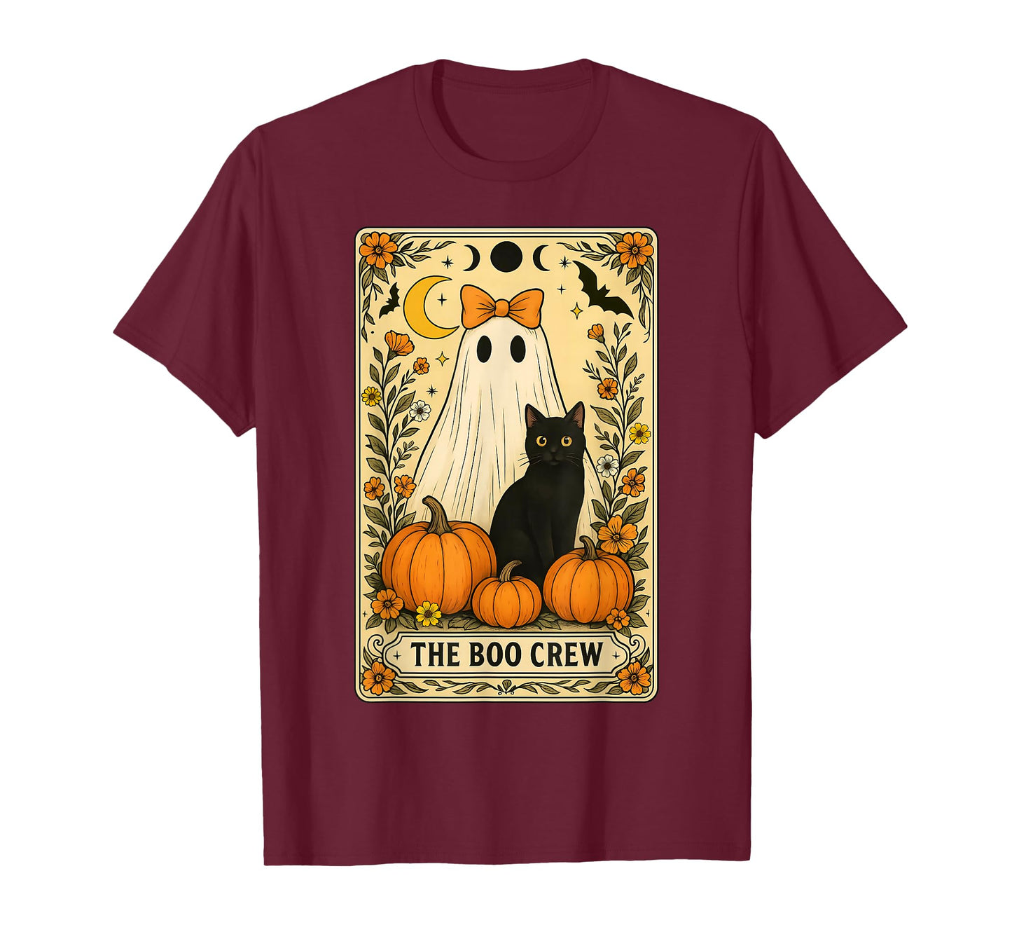 Halloween The Boo Crew Cute Ghost with Black Cat Tarot Card T-Shirt