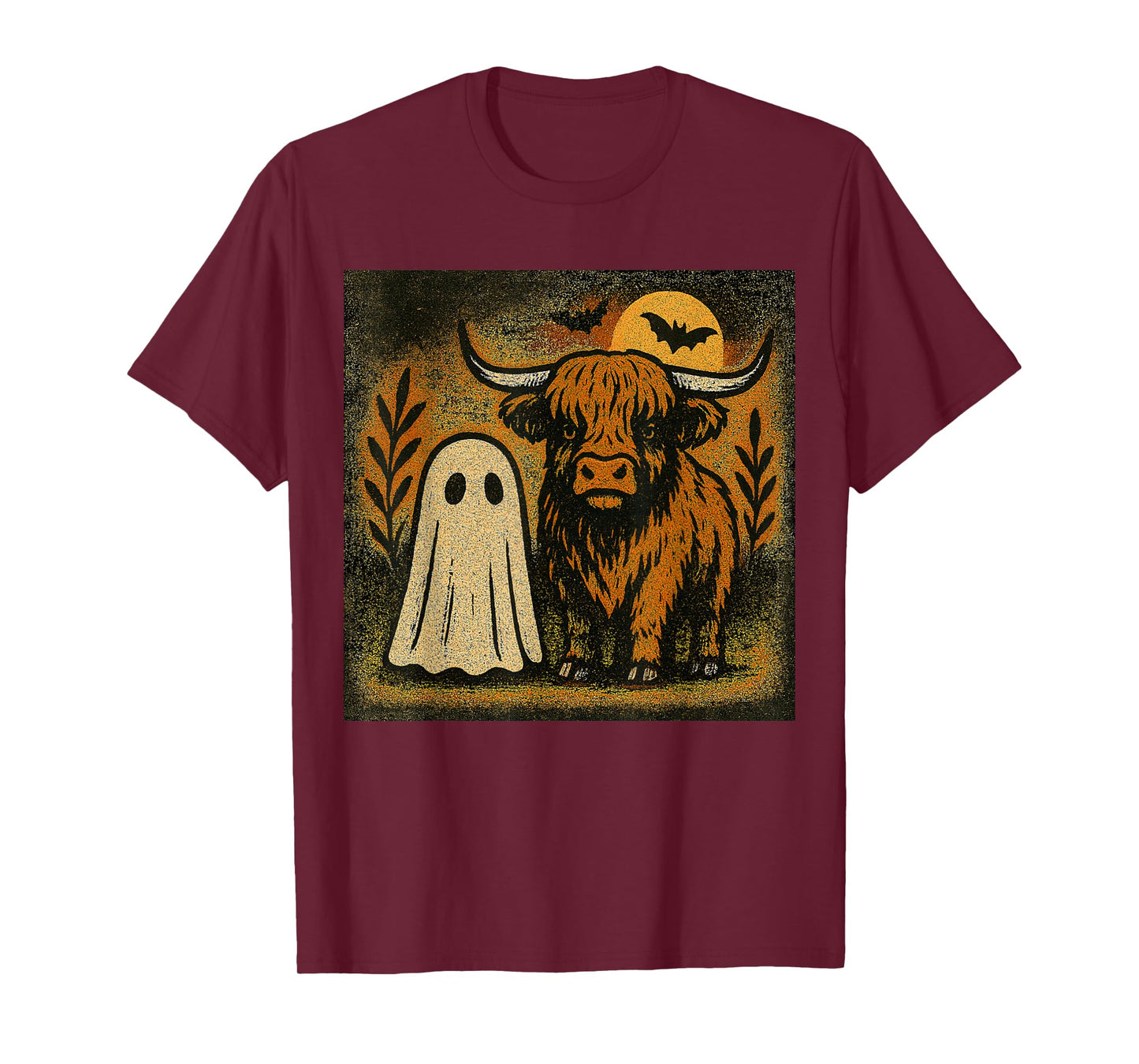 Vintage Ghost Highland Cow Spooky Season Halloween Costume T-Shirt