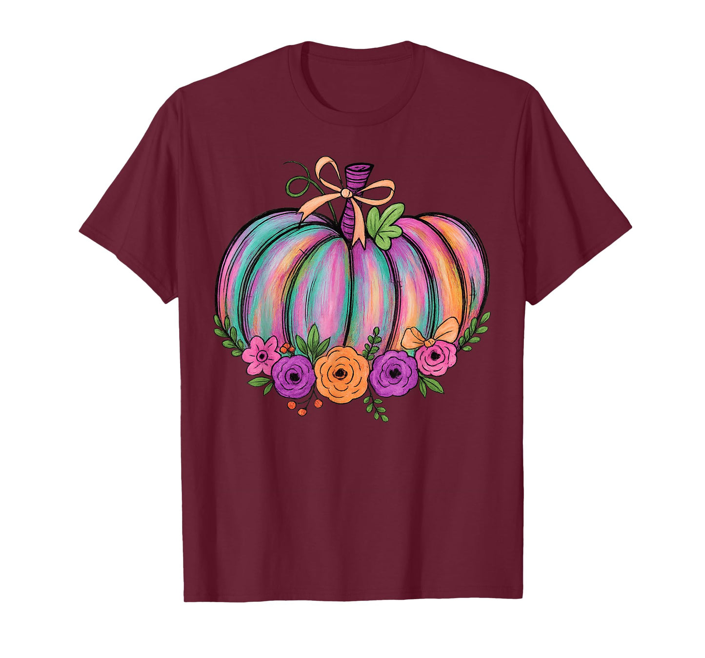 Thanksgiving Vintage Boho Floral Fall Vibes Funny Pumpkin T-Shirt