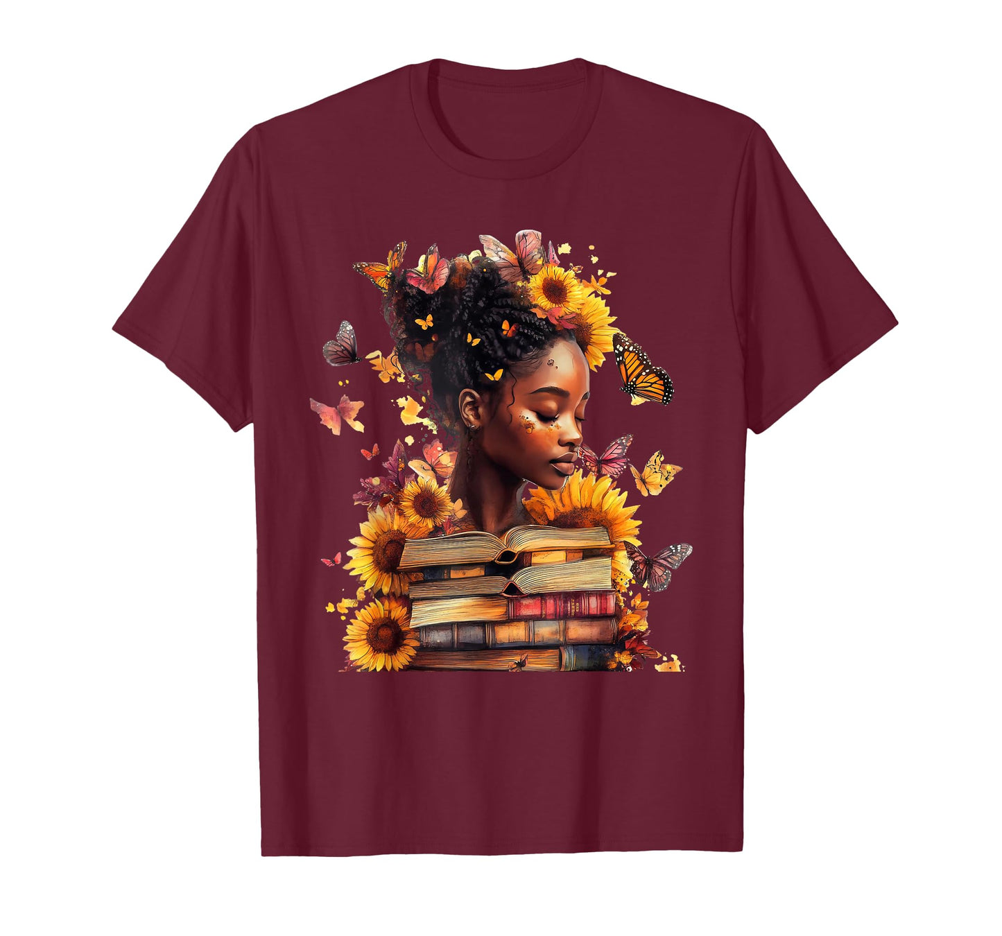 Queen Melanin Black Women Butterfly Sunflower Black History T-Shirt