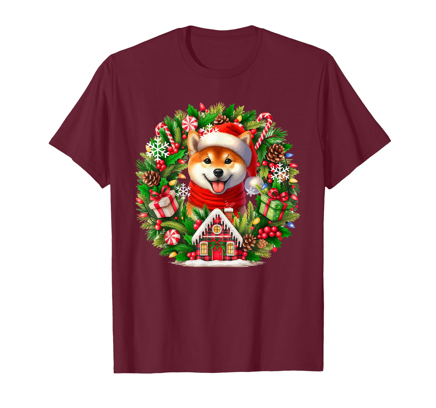 Santa Shiba Inu Christmas Floral Circle Matching Owner Kids T-Shirt