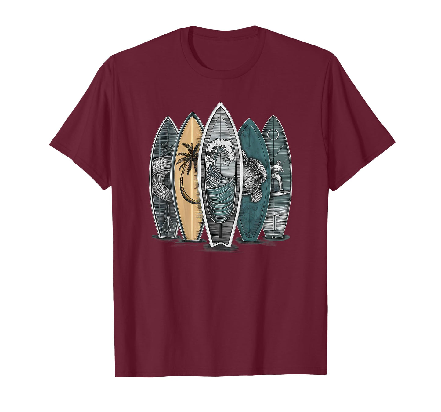 On Back Surfing Tropical Surfboards Vintage Surfboard Surfer T-Shirt