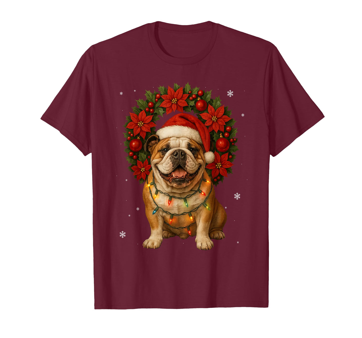 English Bulldog Christmas Dog Tree Festive Wreath Xmas T-Shirt