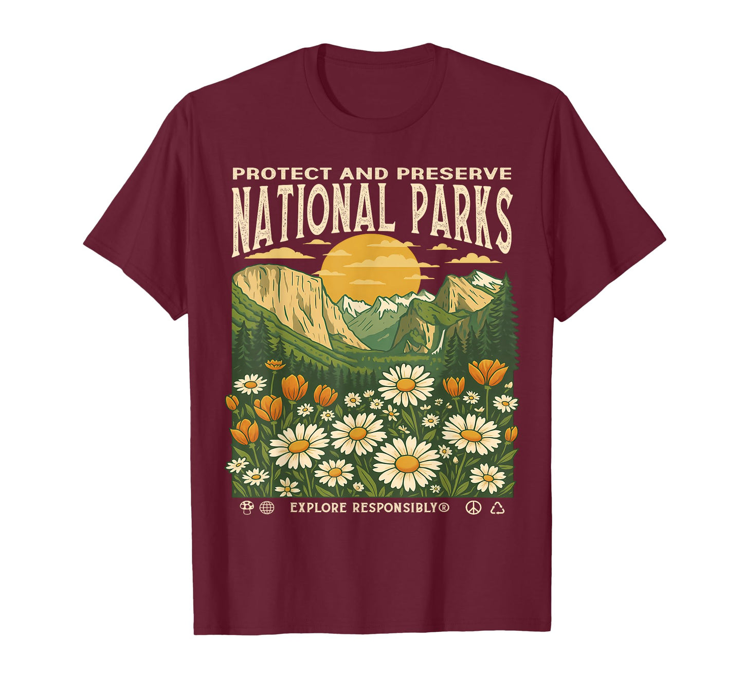 Vintage Protect And Preserve National Parks Sunset Floral T-Shirt