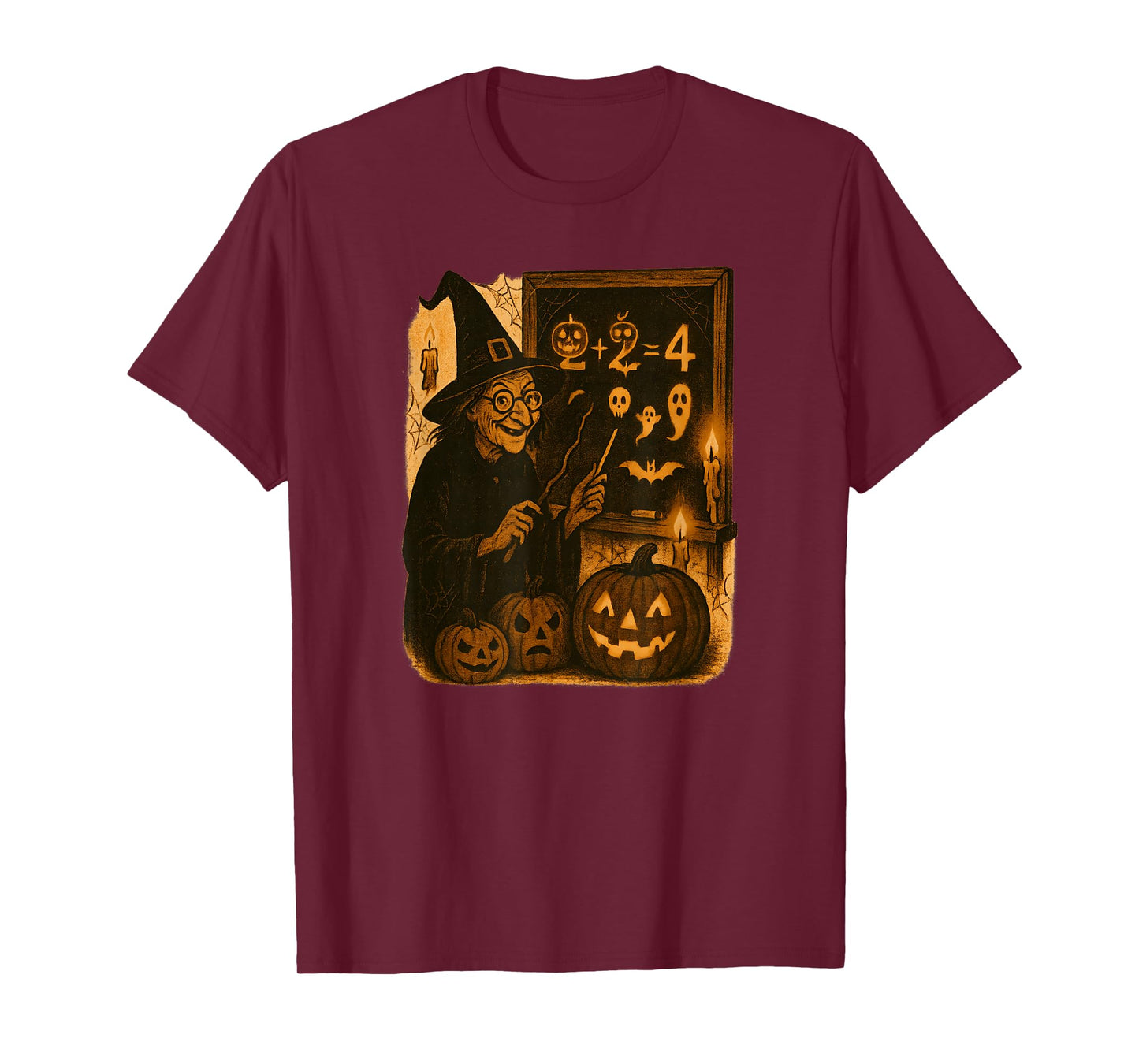 Vintage Teacher Witch Halloween Spooky Chalkboard Math T-Shirt