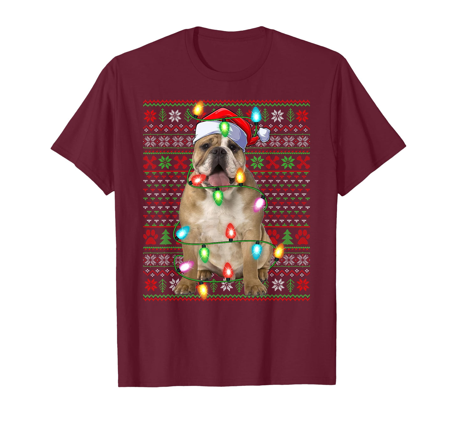 English Bulldog Xmas Lights Ugly Christmas Sweaters T-Shirt