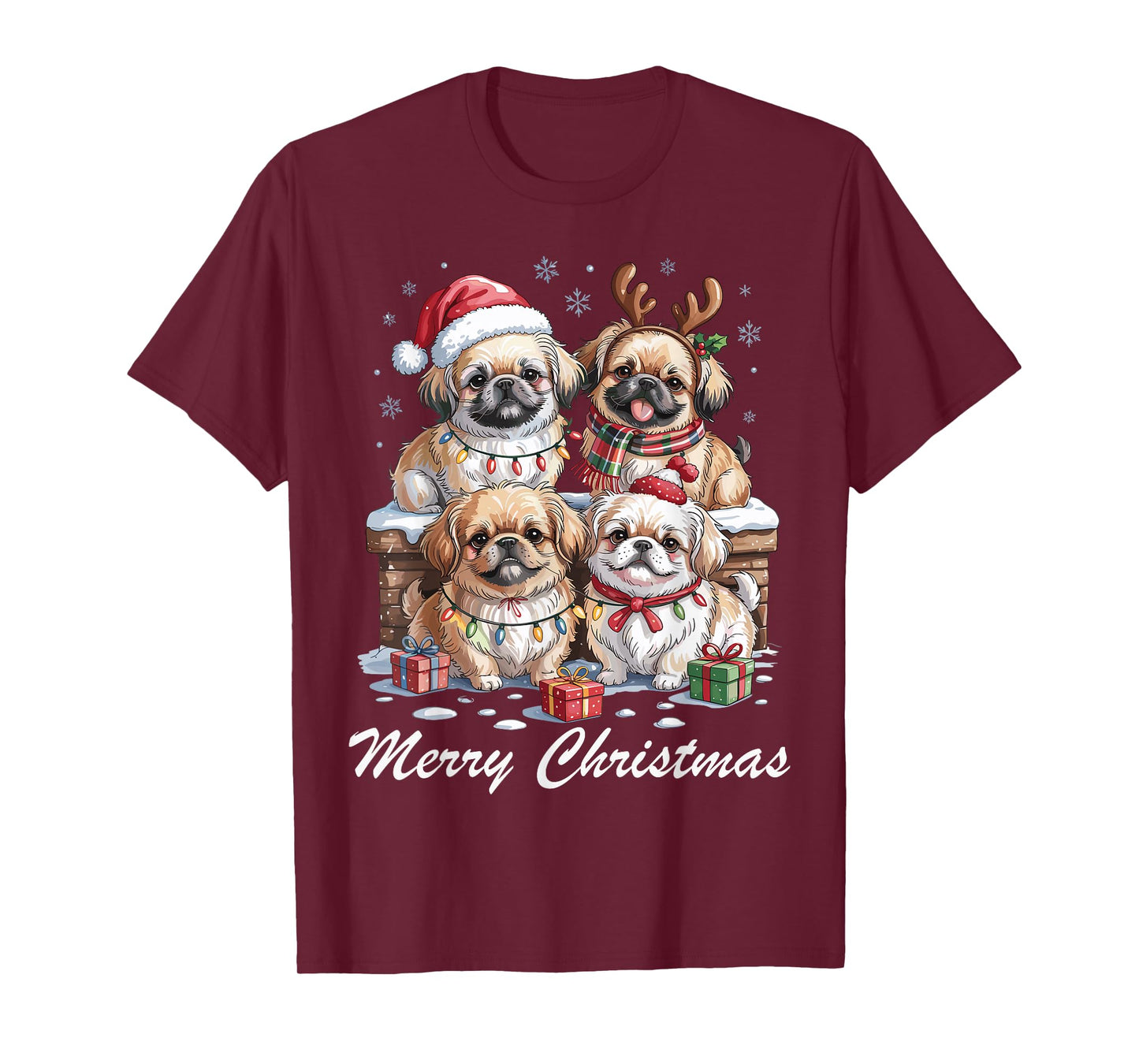 Pekingese Merry Christmas Funny Dog Lovers Holiday Pajama T-Shirt