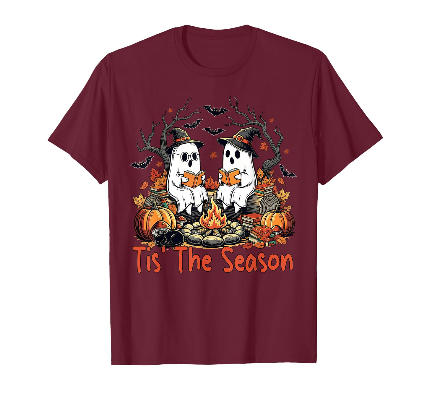 Tis' The Season Ghost Reading Books Halloween Teacher Kids T-Shirt