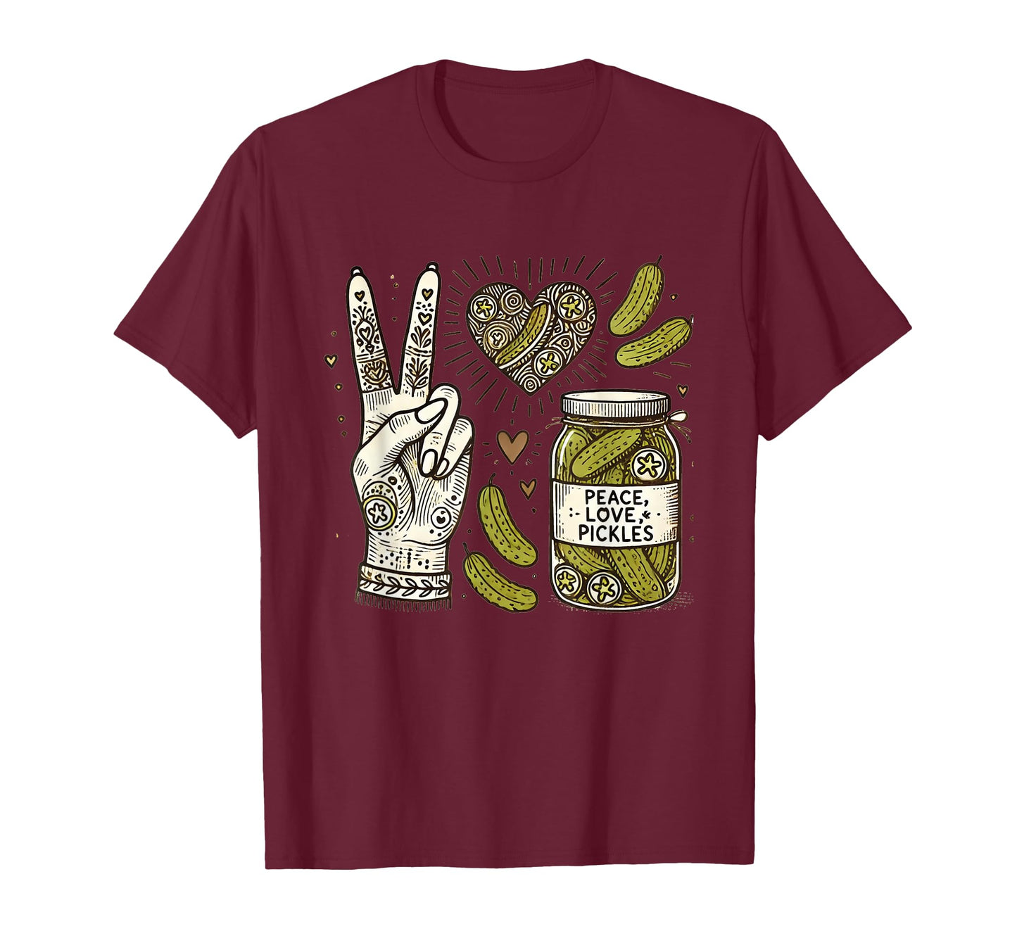 Groovy Peace Love & Pickles A Retro Delight for Food Lovers T-Shirt