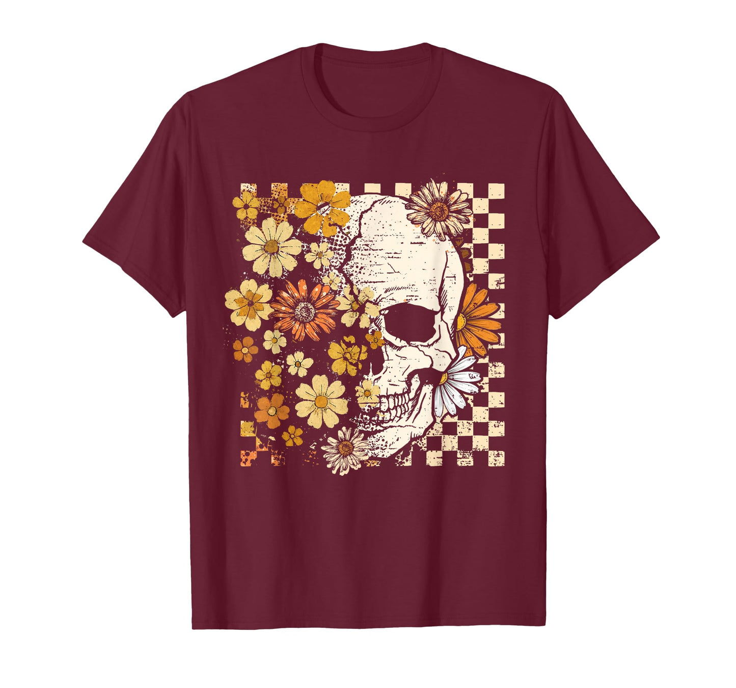 Vintage Skull Flower Halloween Fall Thankgiving Costume T-Shirt