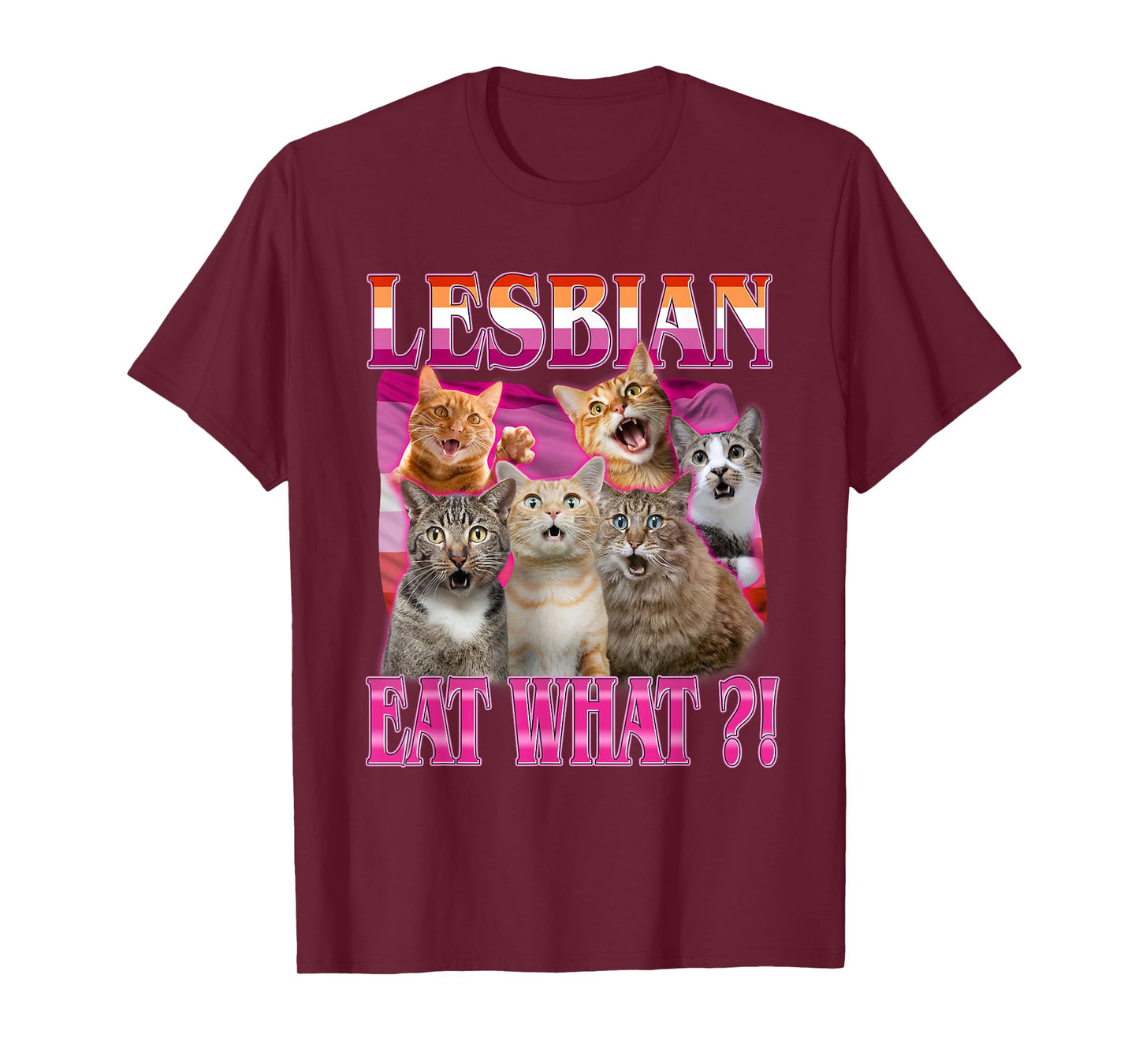 Lesbians Eat What?! Funny Cat Gay Pride LGBTQ Pun Men Women T-Shirt