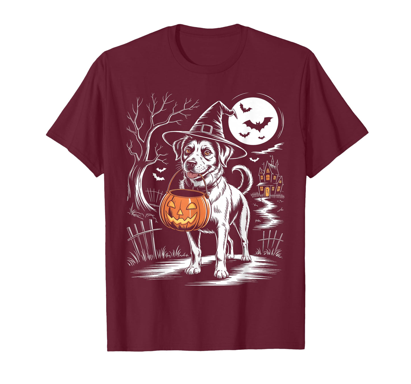 Vintage Witch Dog with Pumpkin Scary Dog Halloween T-Shirt