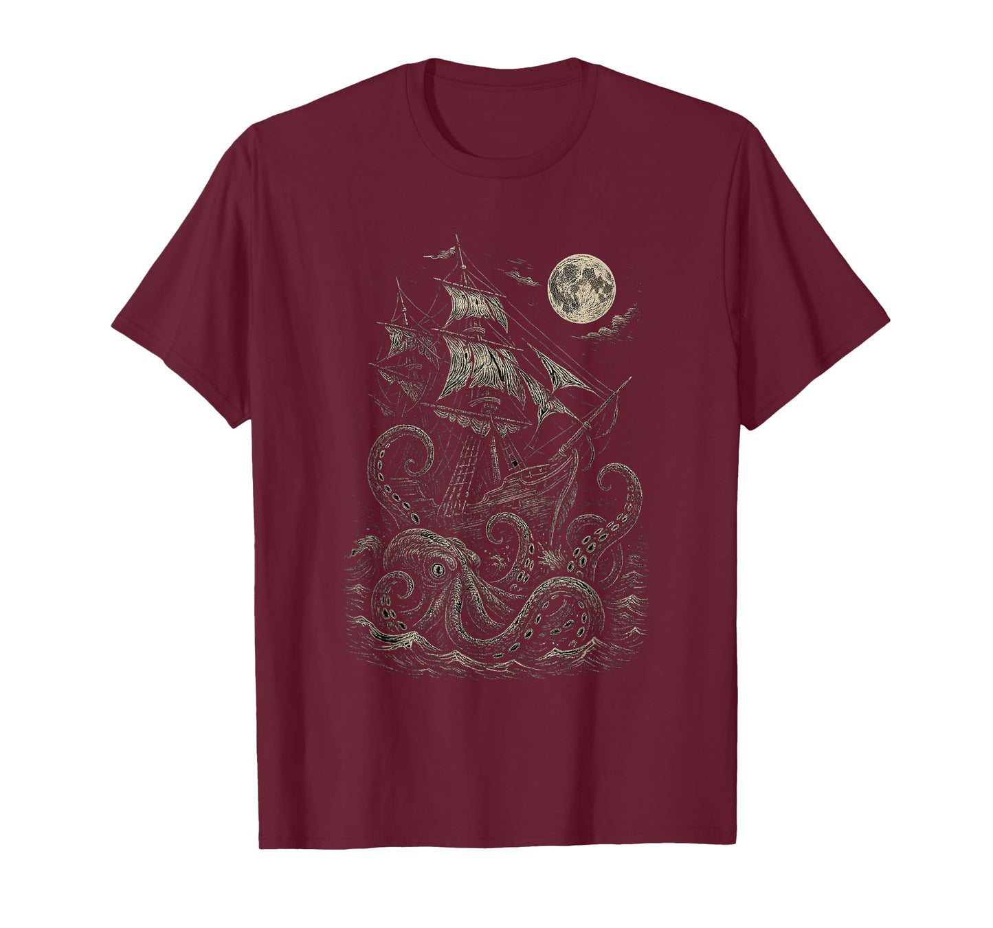 Vintage Pirate Ship Attacked by Sea Monster Kraken T-Shirt