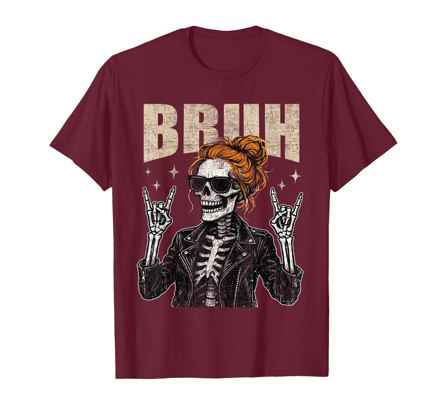 Bruh Spooky Rock Skeleton Halloween customes Women Girls T-Shirt