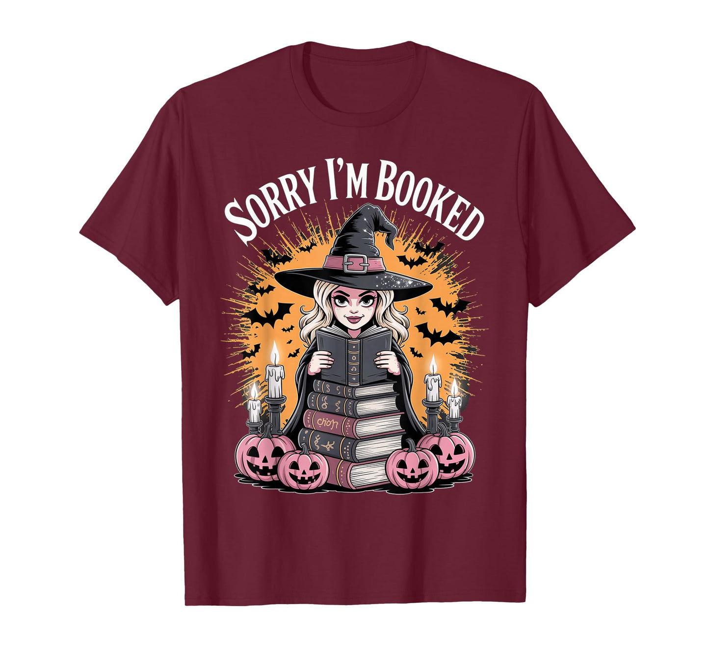 Halloween Book Lover Blonde Witch Spellbooks Booked Reading T-Shirt