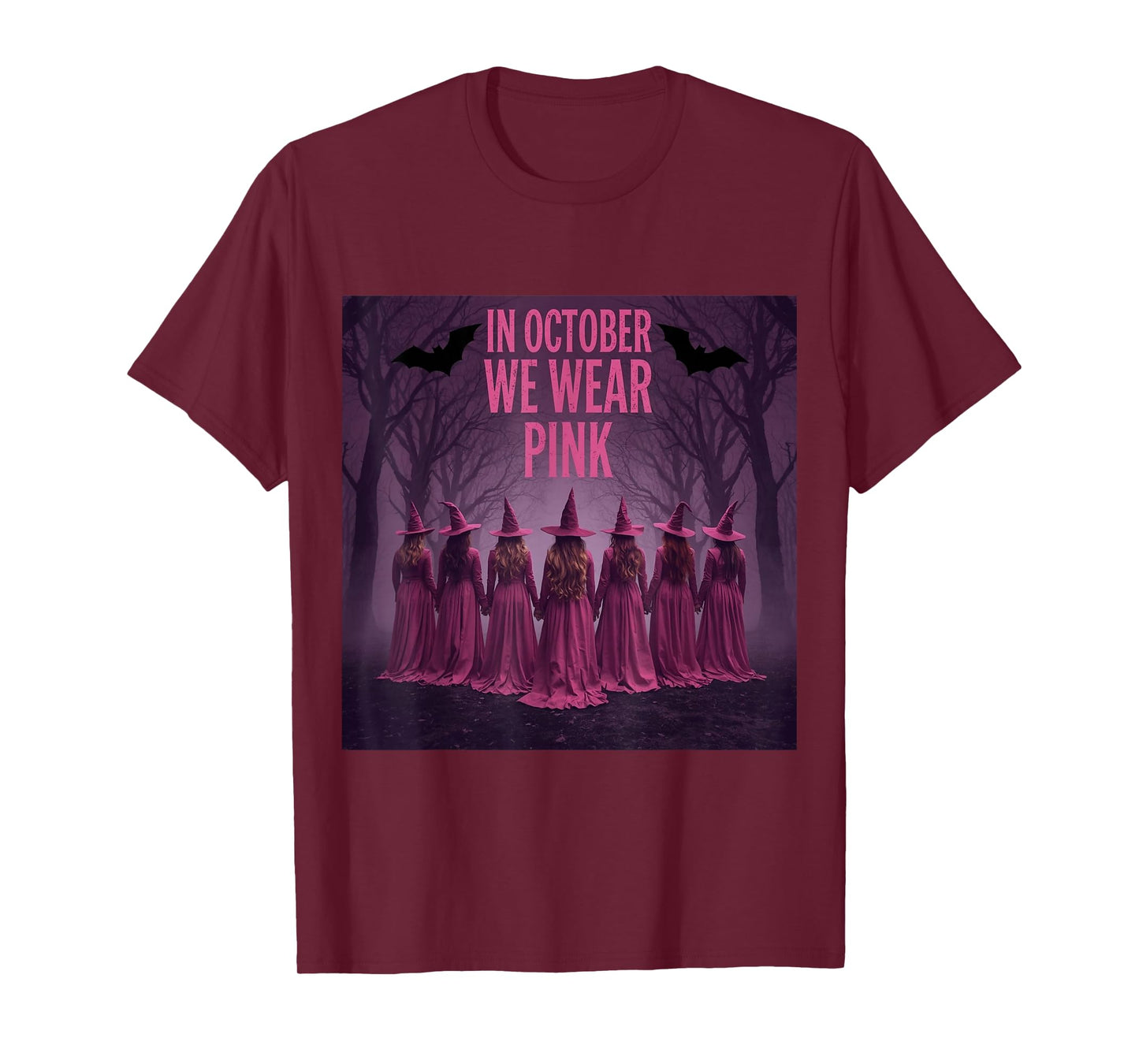 in October Wear Pink Witches Forest Halloween Women T-Shirt