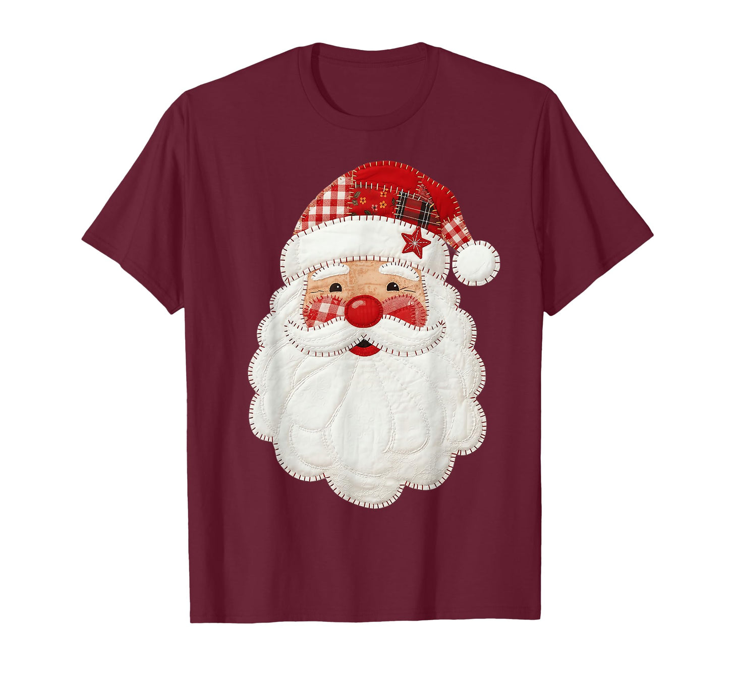 Cute Patchwork Santa Claus Christmas Xmas Men Women Kid Gift T-Shirt