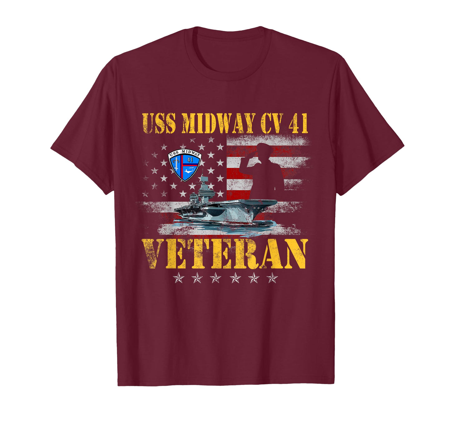 USS Midway CV 41 Aircraft Carrier Veteran US Flag Patriotic T-Shirt