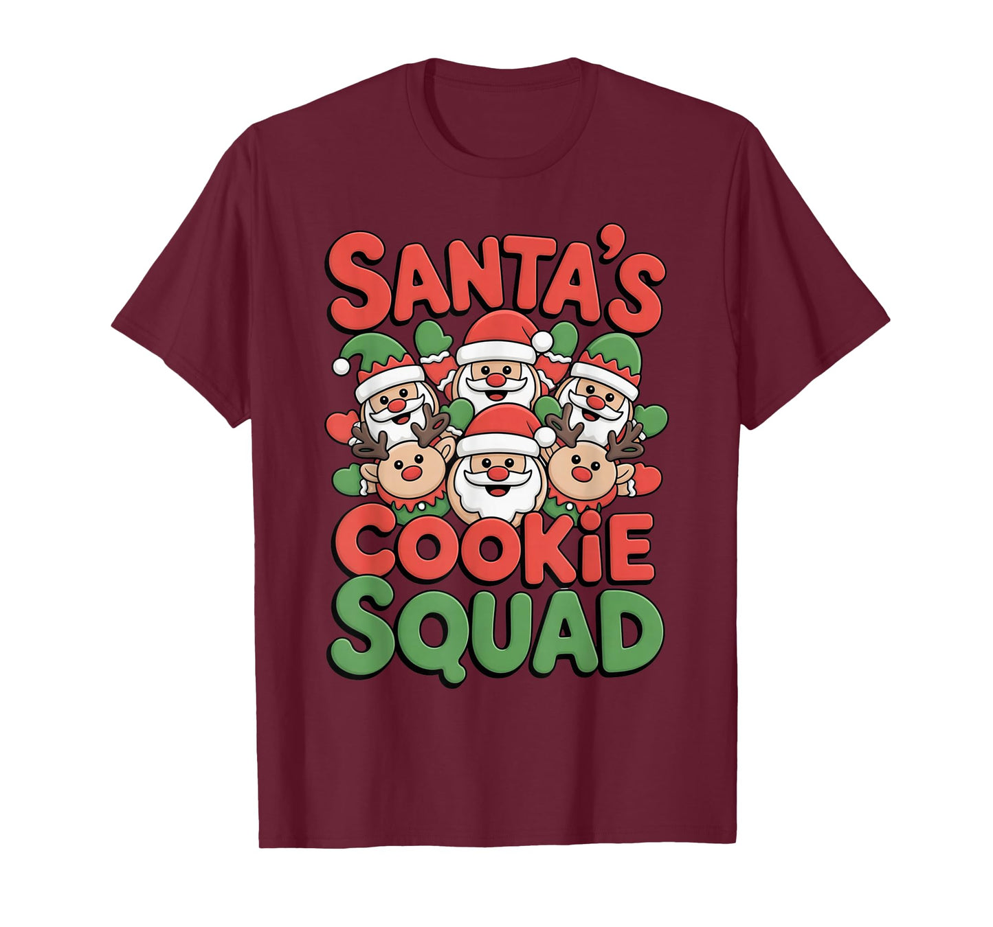 Santa Cookie Squad Christmas Humor Crew Reindeer Faces Funny T-Shirt
