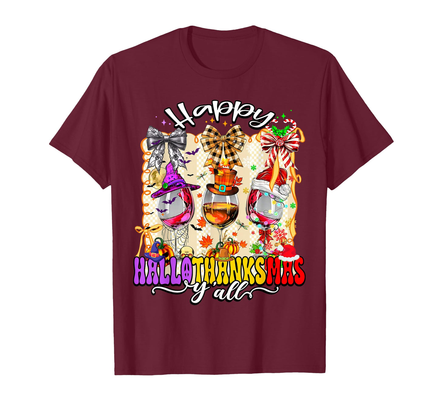 Happy Hallothanksmas Y'all Halloween Thanksgiving Christmas T-Shirt