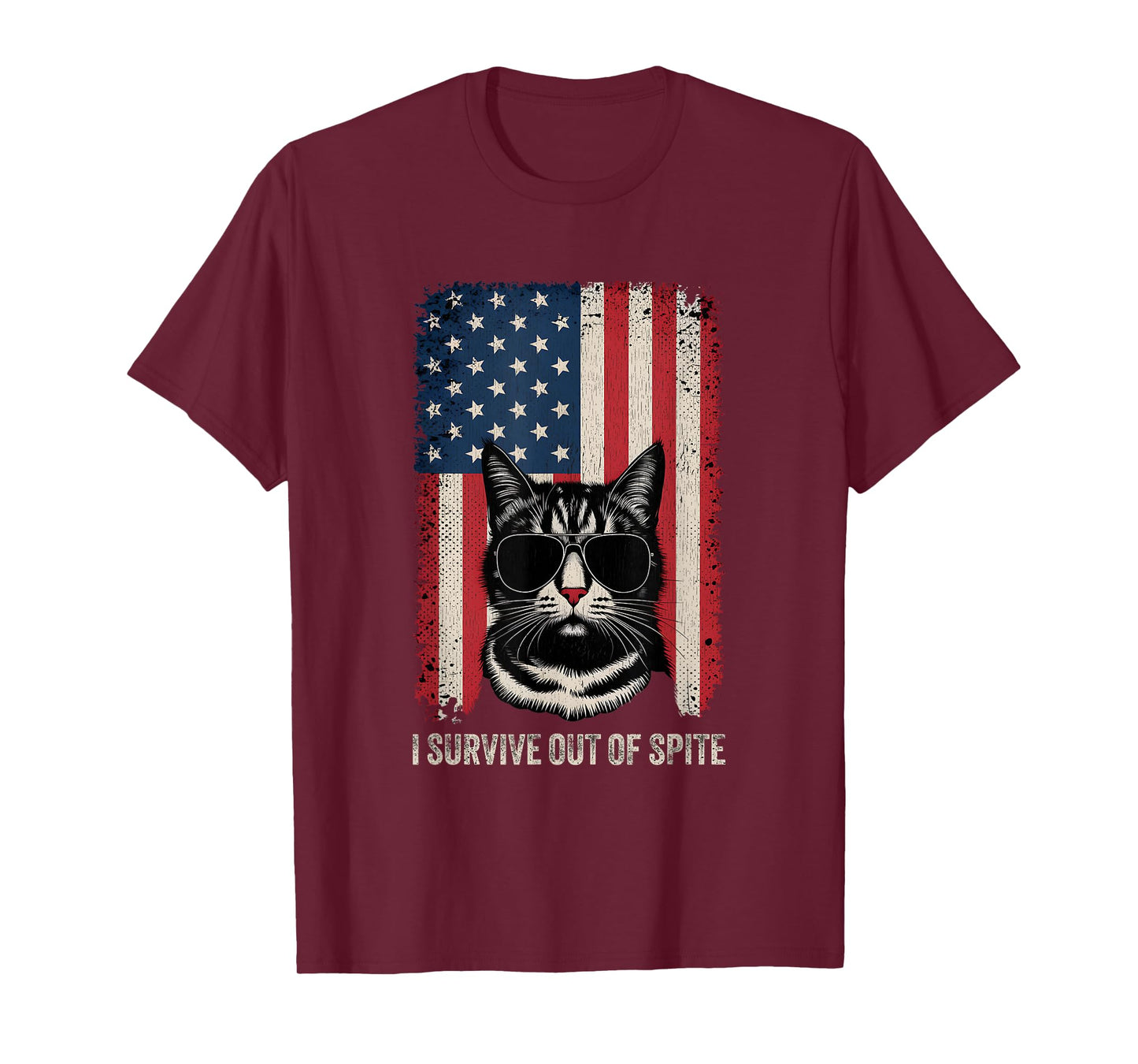 Surviving Purely Out Of Spite Vintage USA Flag Funny Cat T-Shirt for Men Women