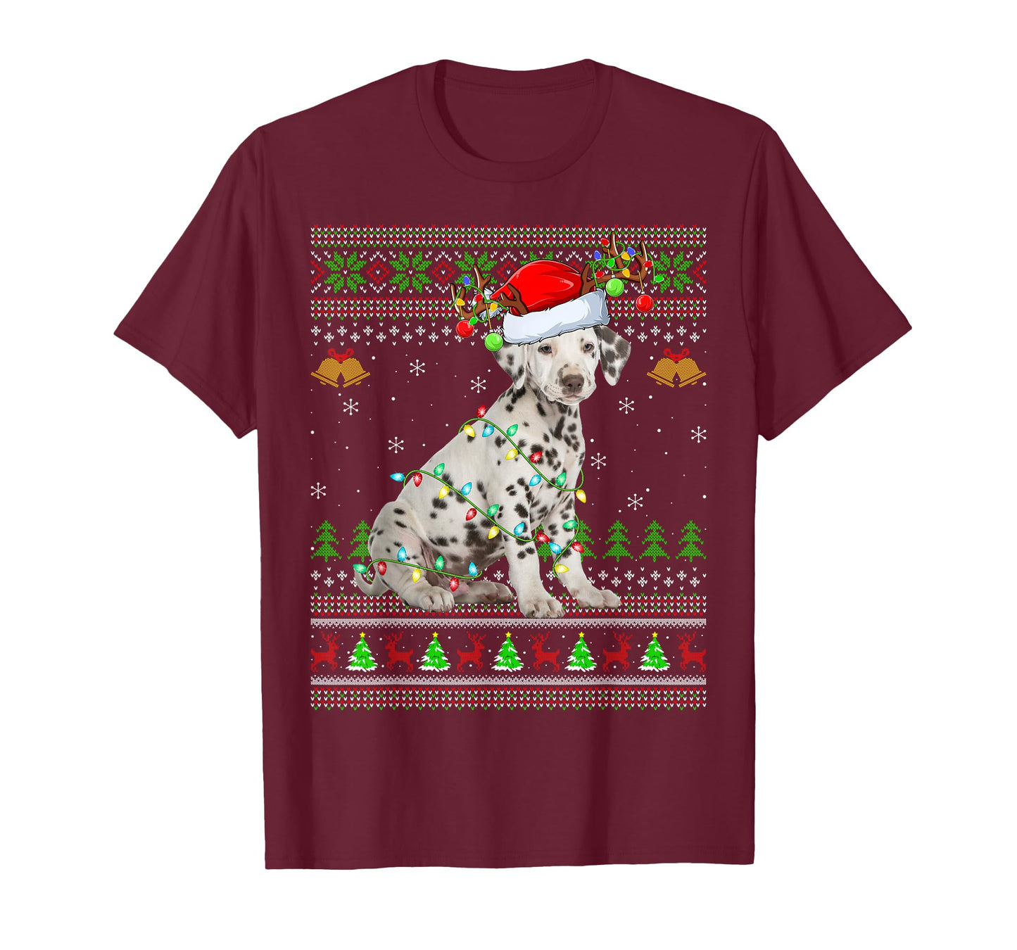 Dalmatian Dog Ugly Christmas Sweaters Holiday Santa Xmas T-Shirt