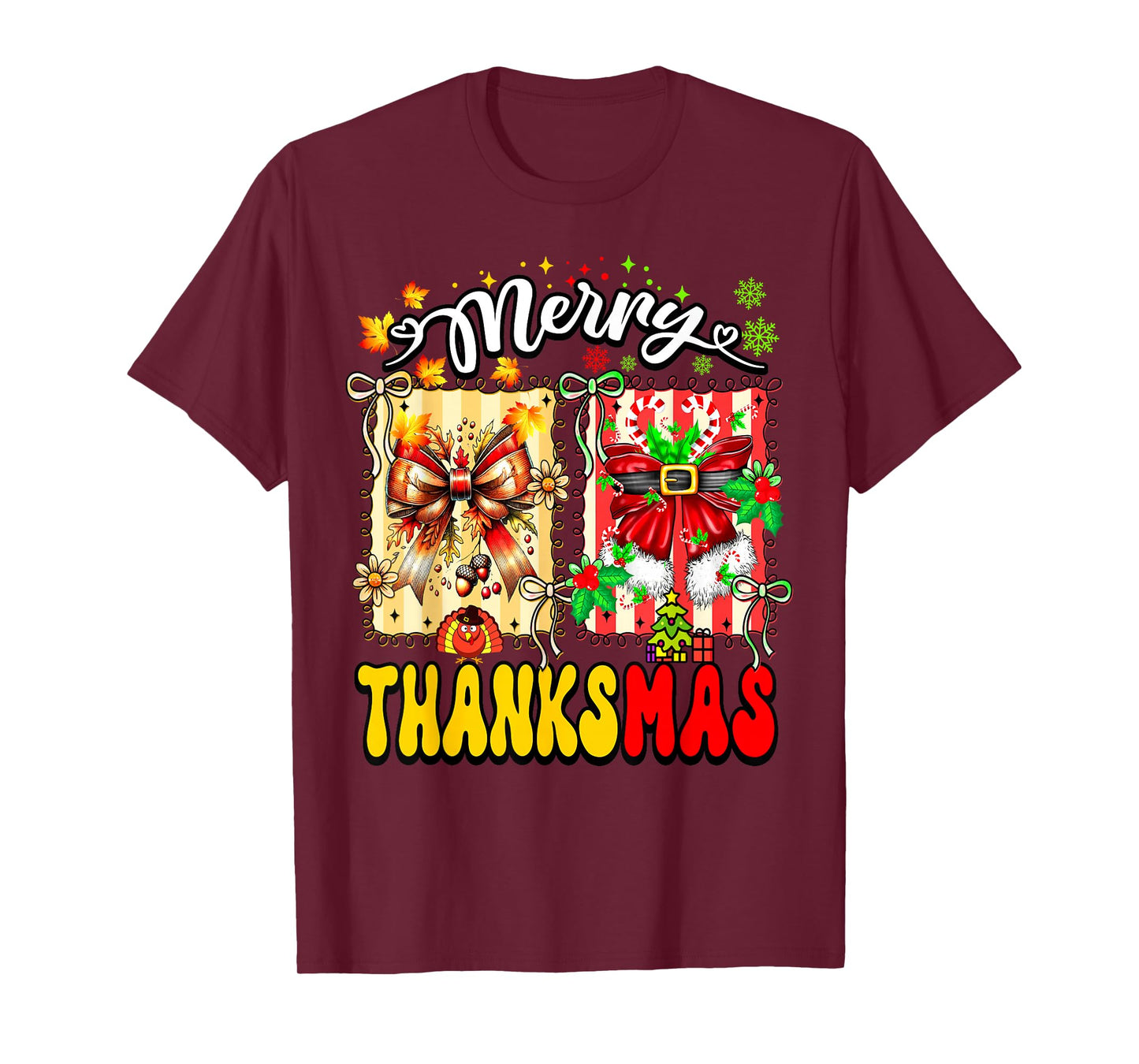 Merry ThanksMas Thanksgiving Christmas Coquette Bow Candy T-Shirt