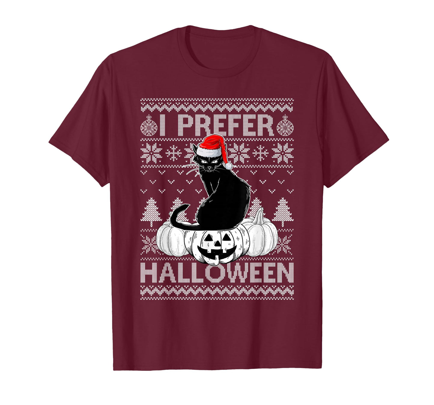 Funny I Prefer Halloween Black Cat Ugly Christmas Sweater T-Shirt