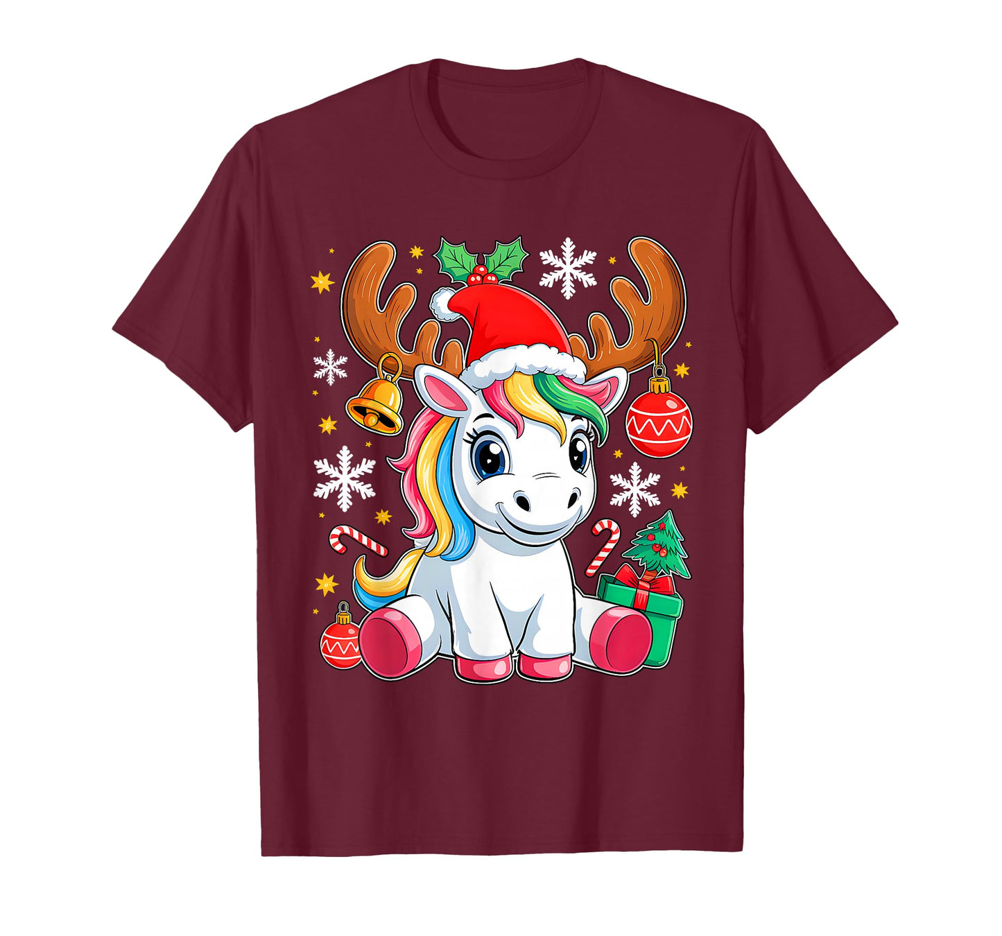 Cute Christmas Girls Women Xmas Unicorn Deer Xmas Squad T-Shirt