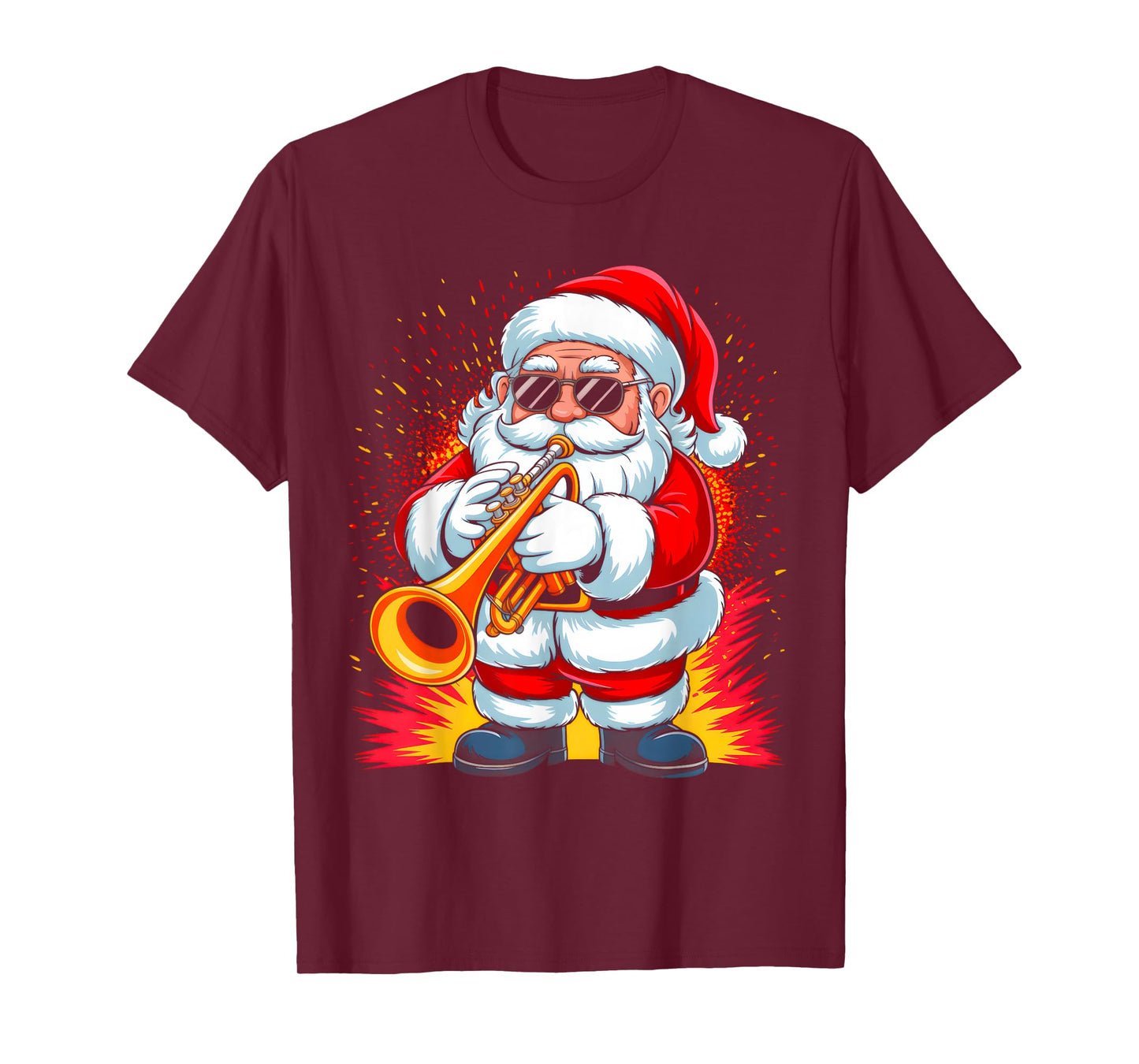 Trumpet Santa Playing Drums Funny Christmas Music Lover Boys T-Shirt