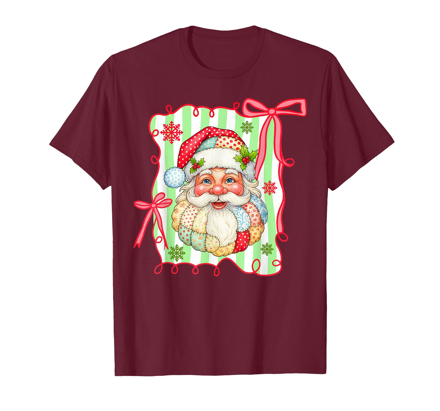 Retro Graphic Patchwork Santa Claus Christmas Preppy T-Shirt