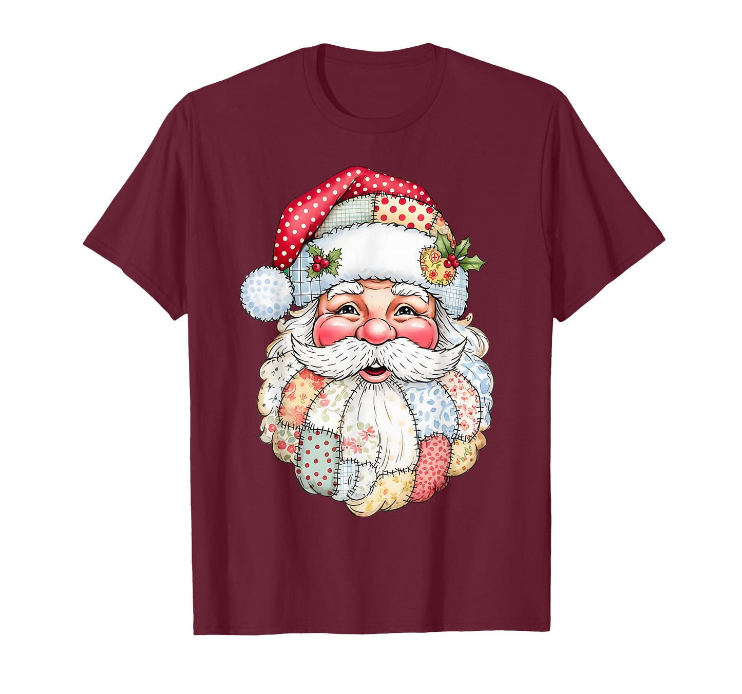 Quilted Santa Xmas Cozy Patchwork Santa Claus Christmas T-Shirt