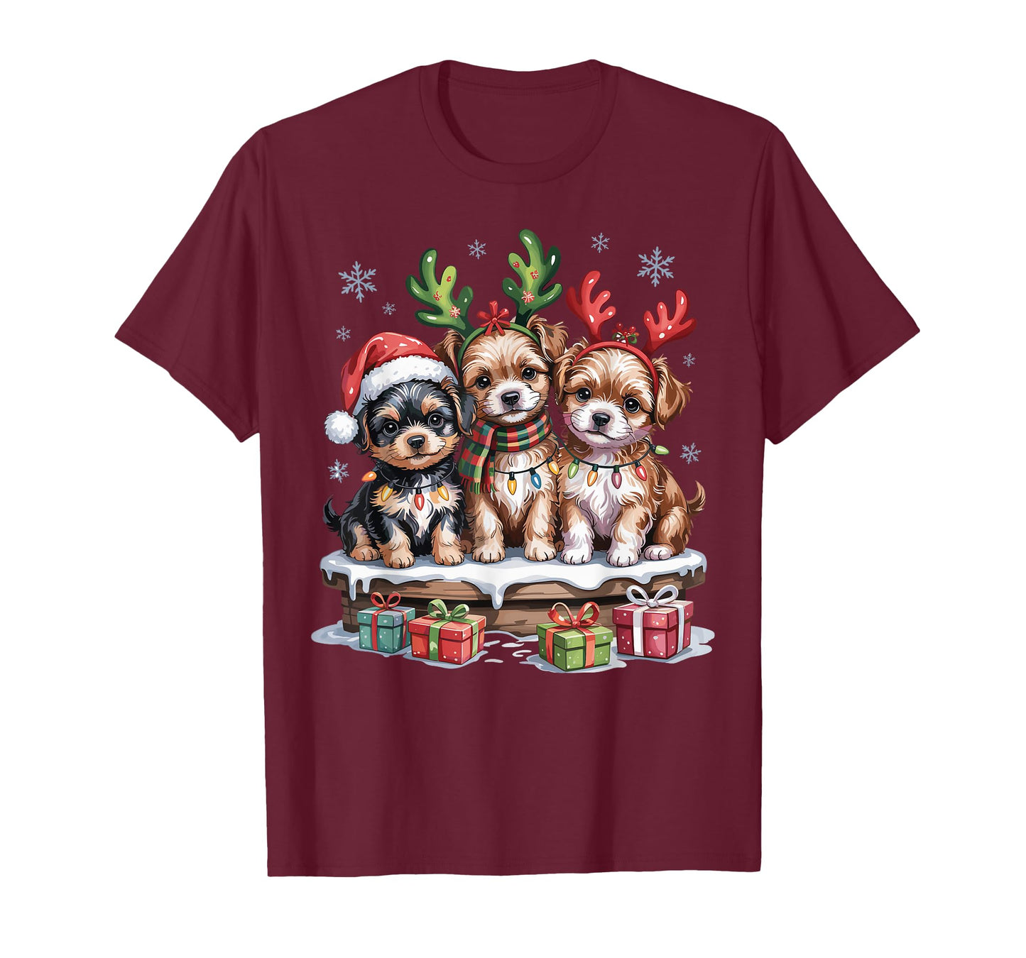 Cute Yorkipoo Christmas Puppies Dog Lovers Funny Holiday T-Shirt