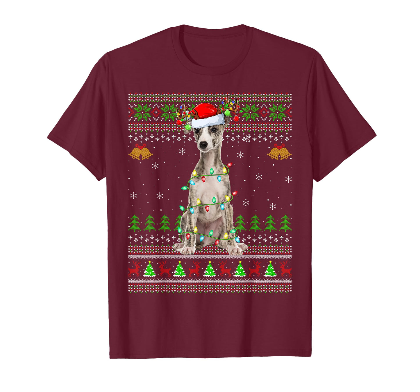 Whippet Dog Ugly Christmas Sweaters Holiday Santa Xmas T-Shirt