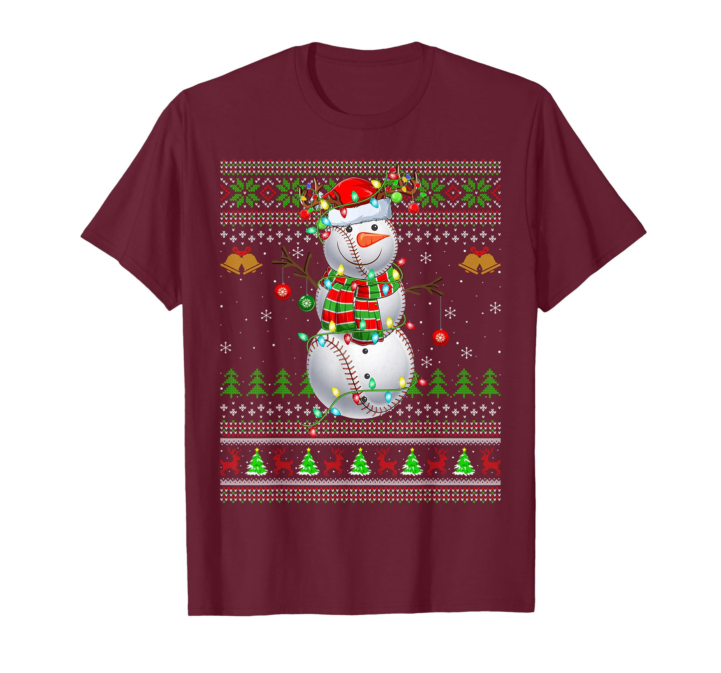 Baseball Snowman Ugly Christmas Sweaters Sports Player Xmas T-Shirt